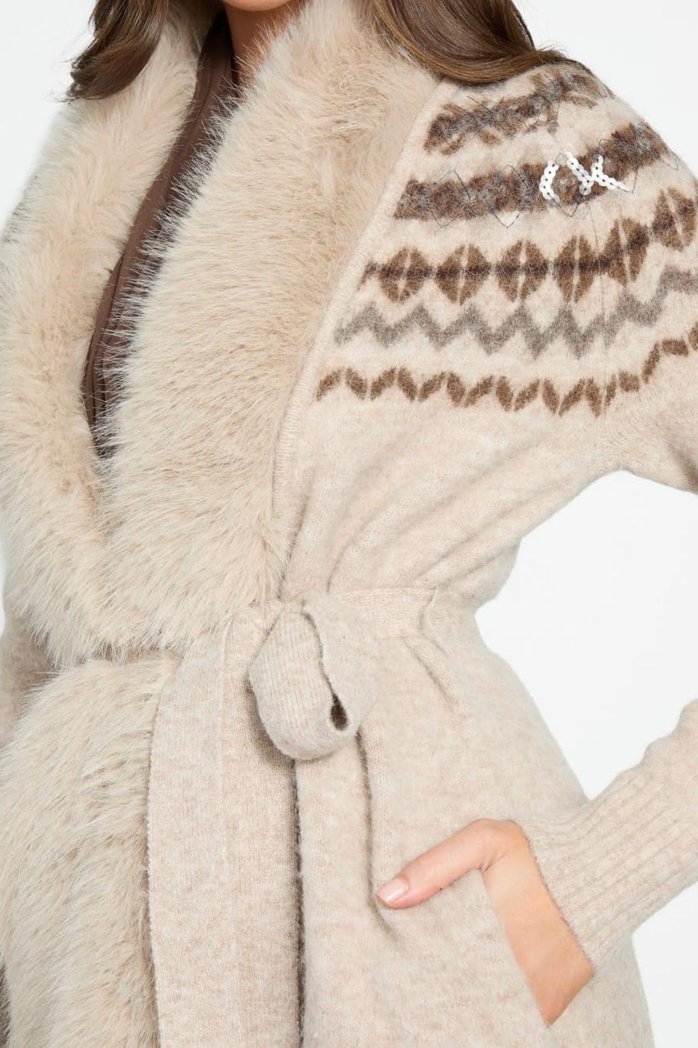 AKILAH LONG CARDI WI VELVET TAUPE HEATHER 9