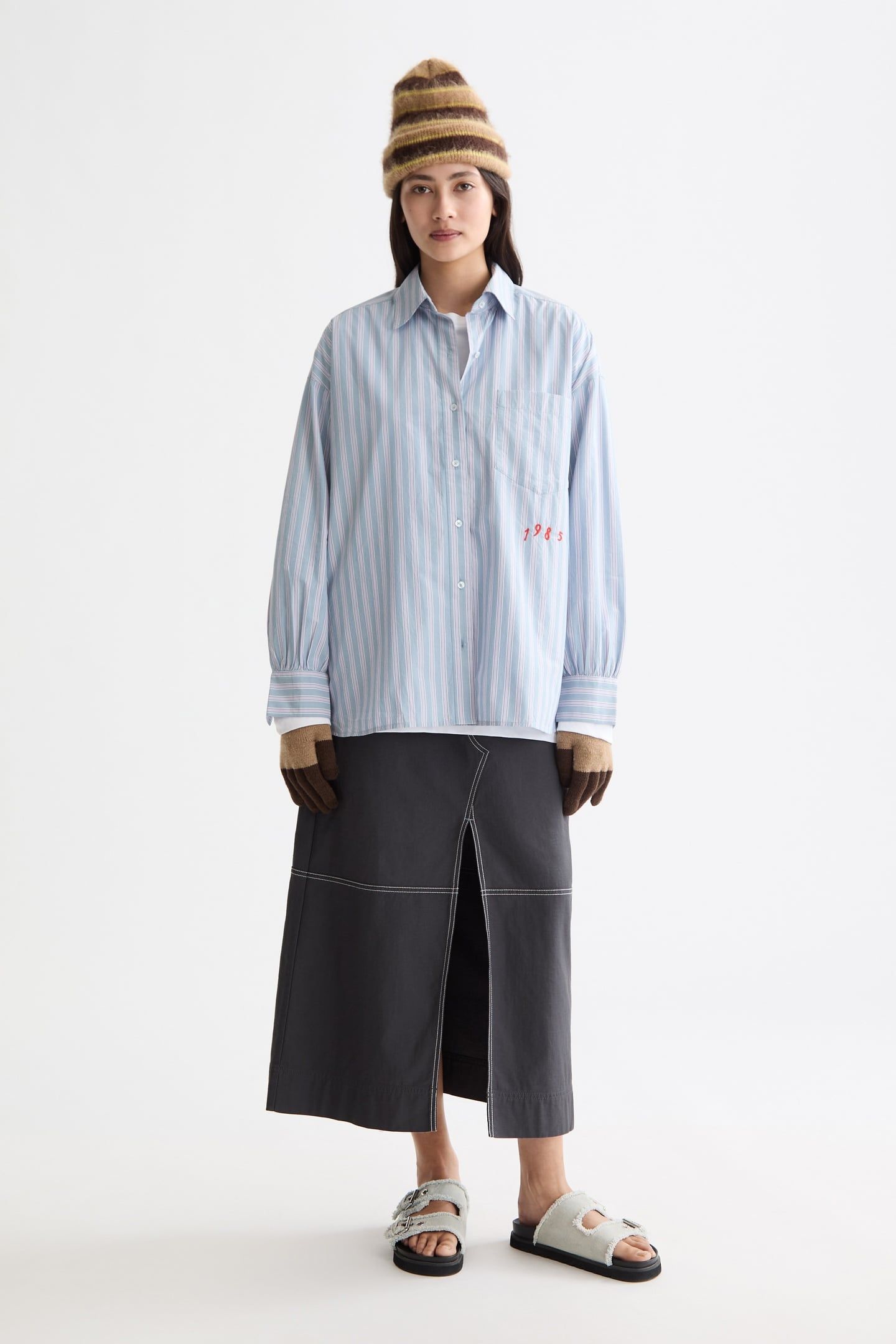 EMBROIDERED GIRLFRIEND SHIRT FADED DENIM LAVENDER STRIPE 2