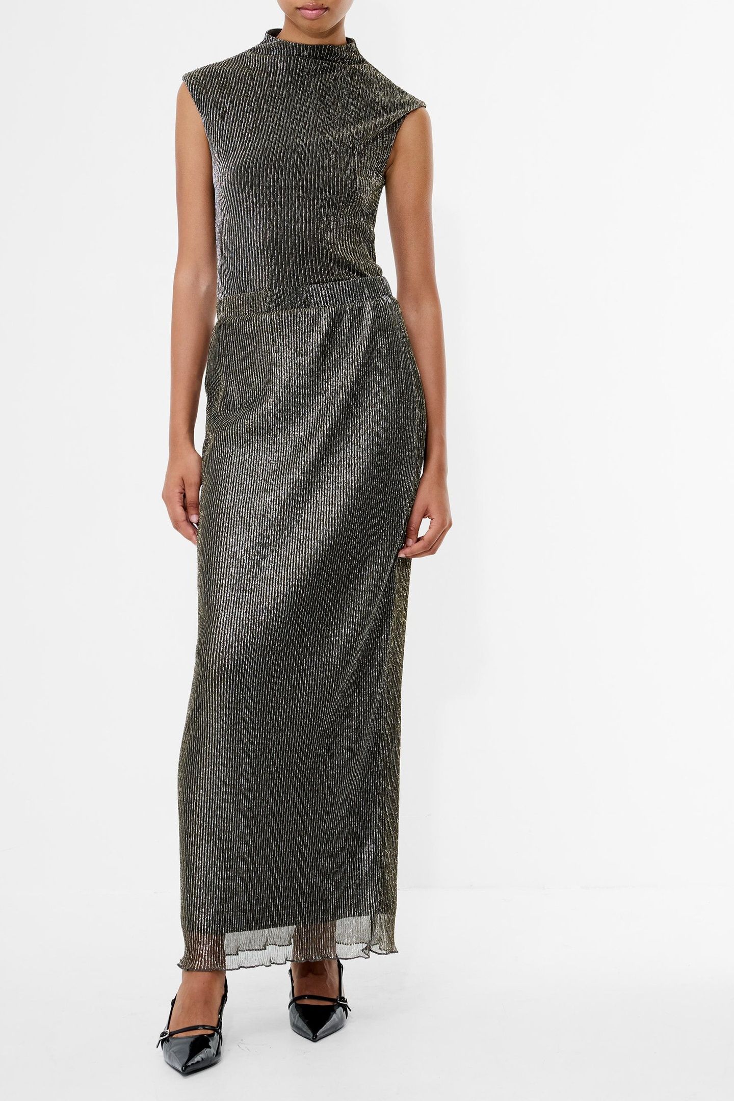 TAMY LUREX PLISSE MAXI SKIRT BLACK GOLD 1