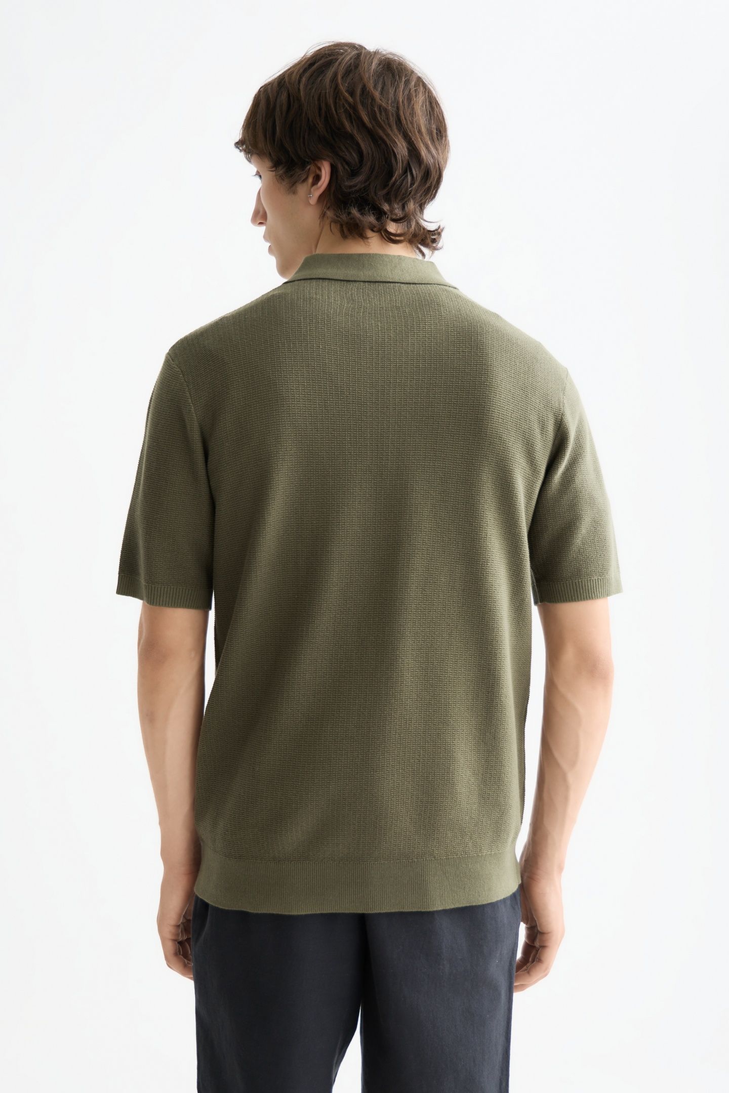 STRUCTURED KNITTED REGULAR-FIT POLO OLIVE NIGHT 3