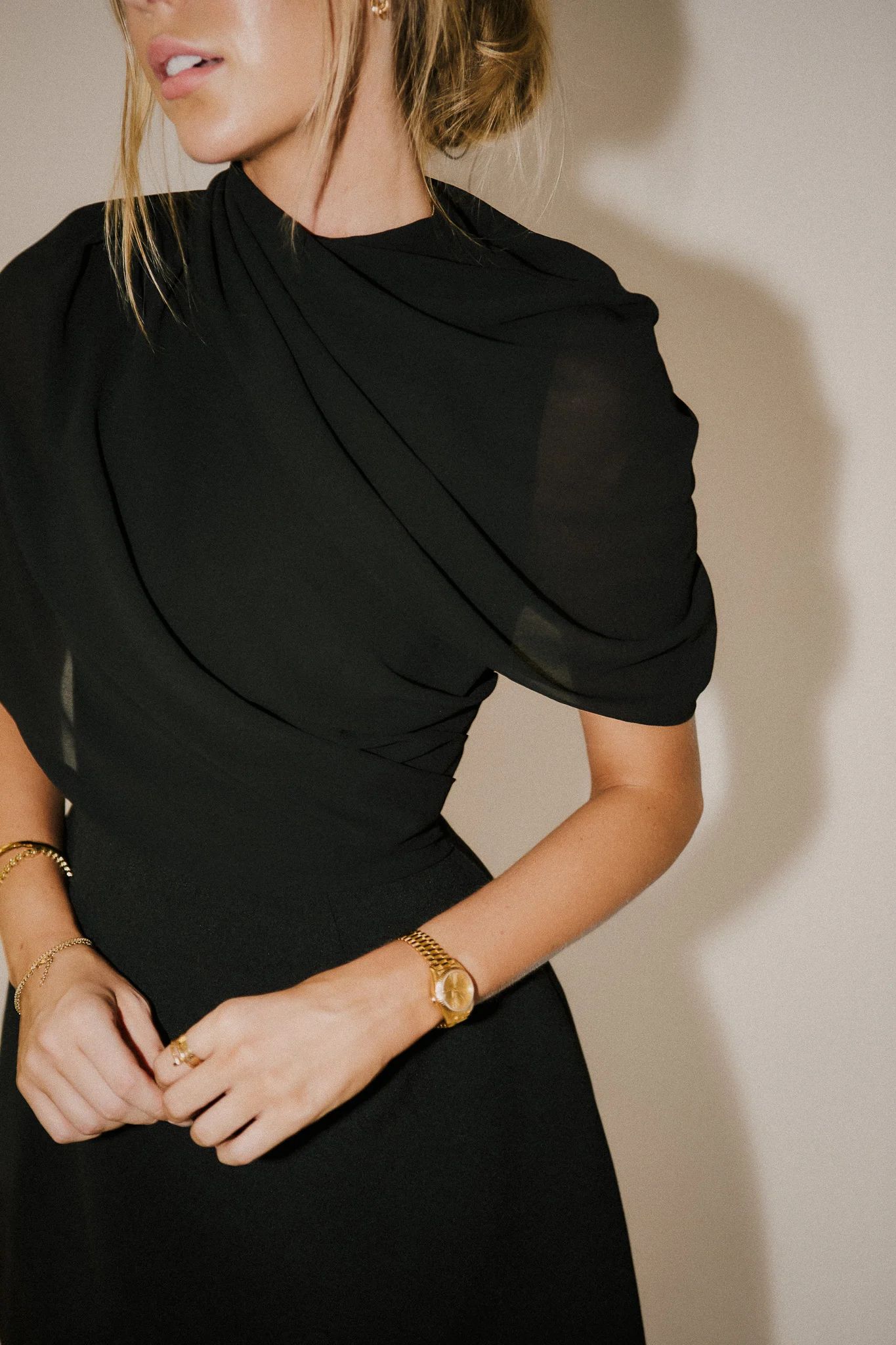GATHERED MINI DRESS BLACK 3