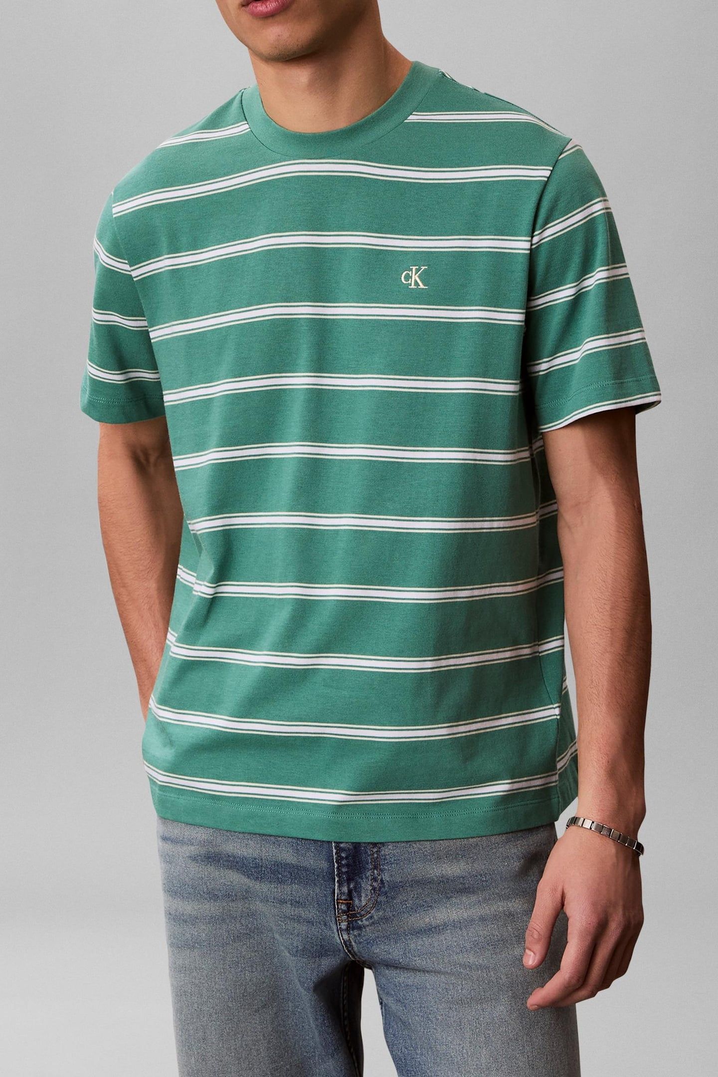 SS EASY STRIPE CREWNECK WILD GREEN 1