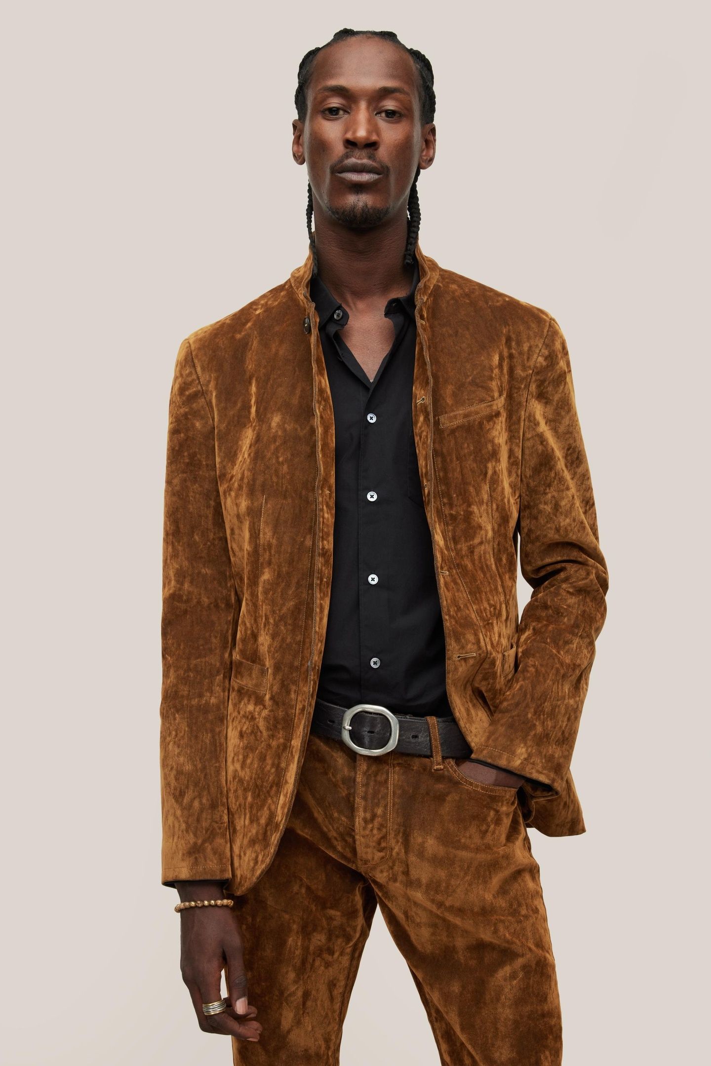 SLIM FIT STAND UP COLLAR LIGHT OCHRE BROWN 1