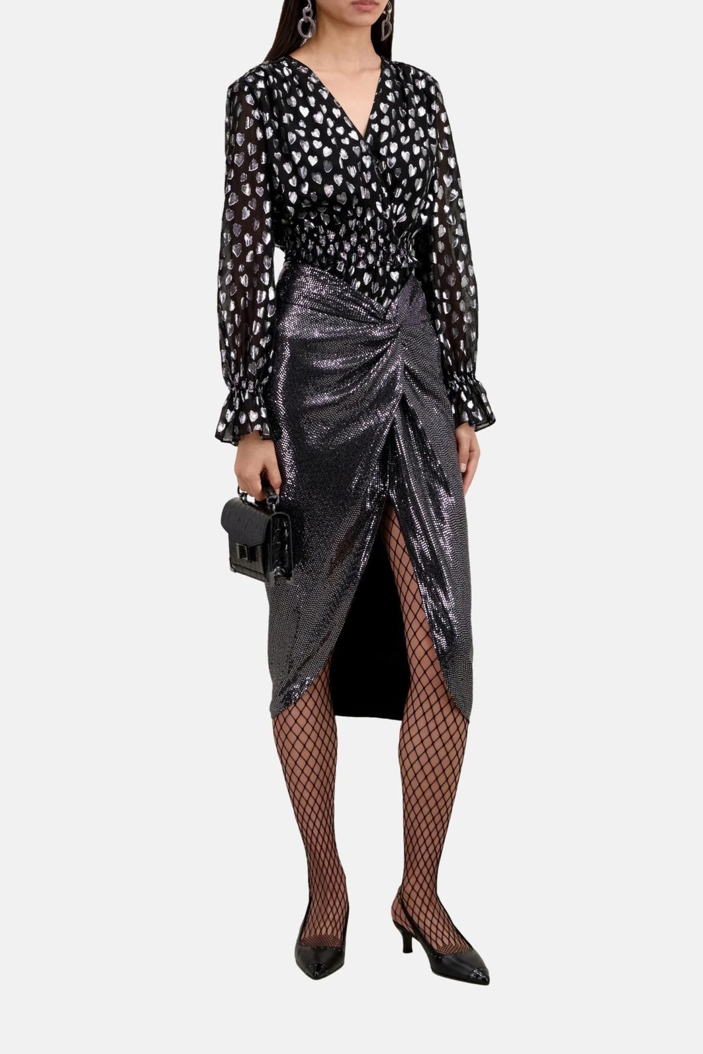 DRAPED SEQUIN SKIRT SILVER 1