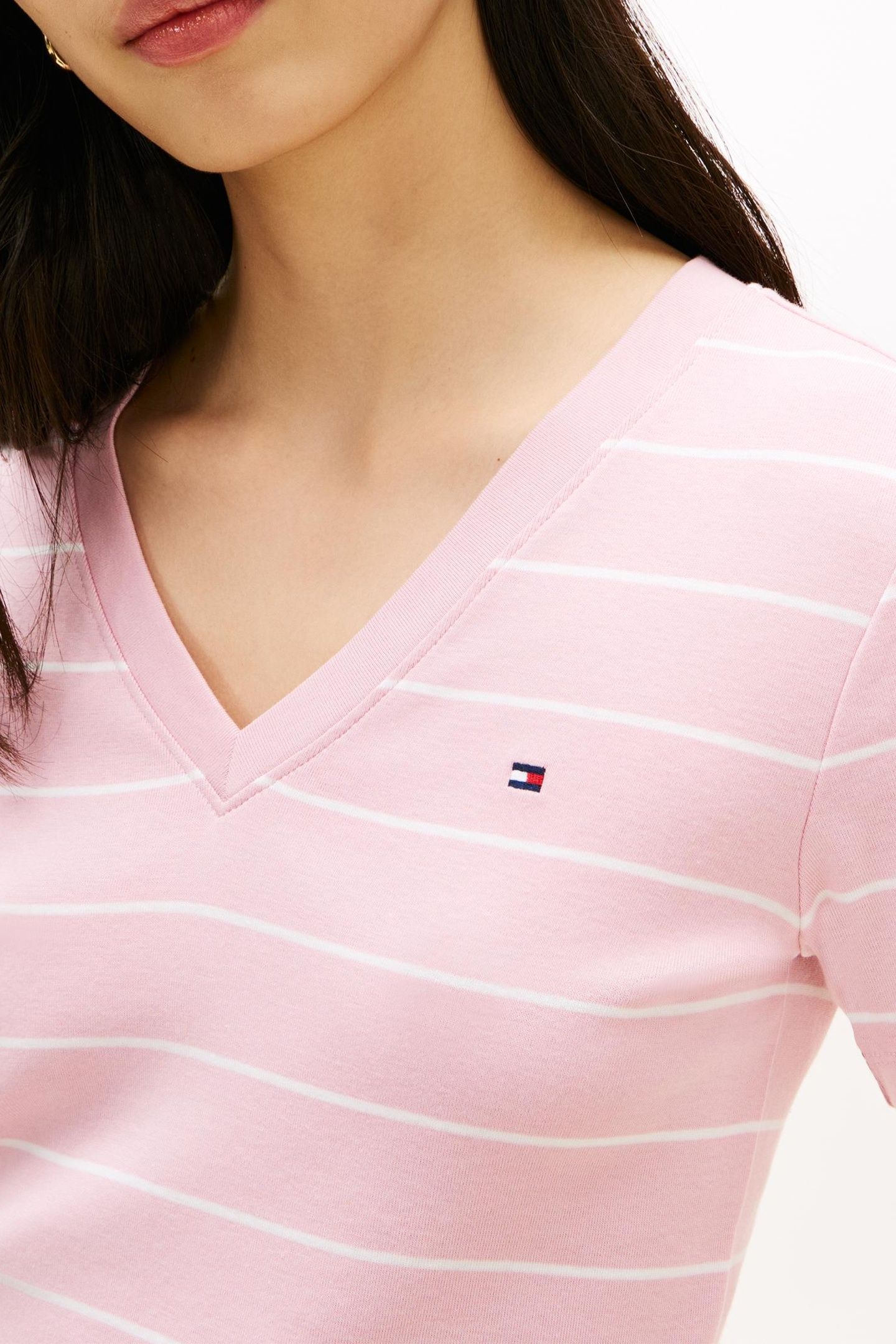 SLIM CODY V-NECK SS FINE BONITA PINK/ECRU 5