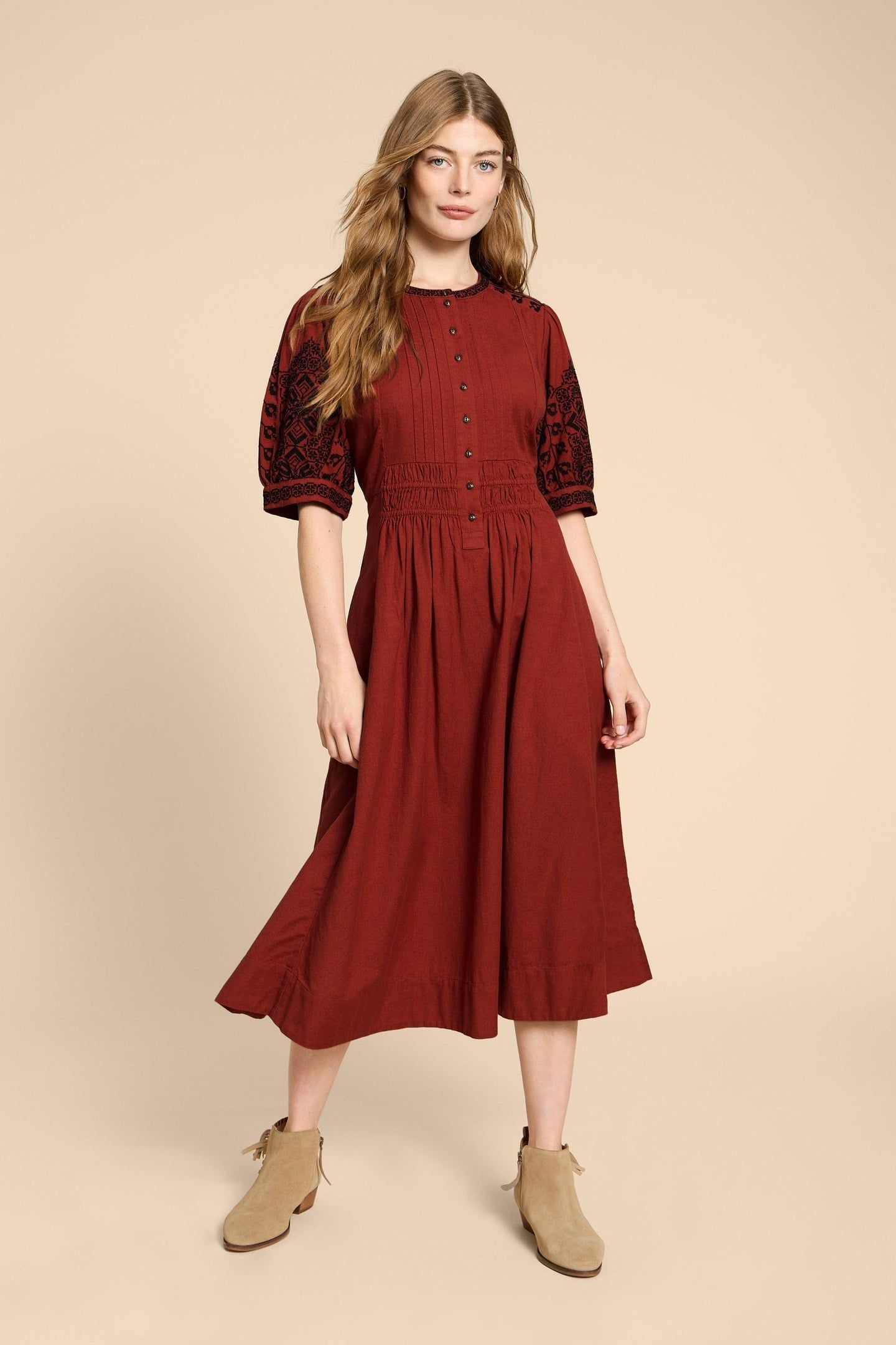 CELESTE EMBROIDERED DRESS RED MULTI 1