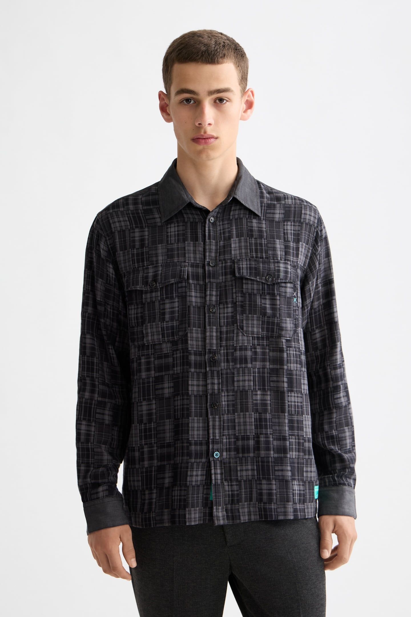 PATCHWORK FLANNEL RELAXED-FIT SHIRT METEORITE PATCHWORK CHEC 1