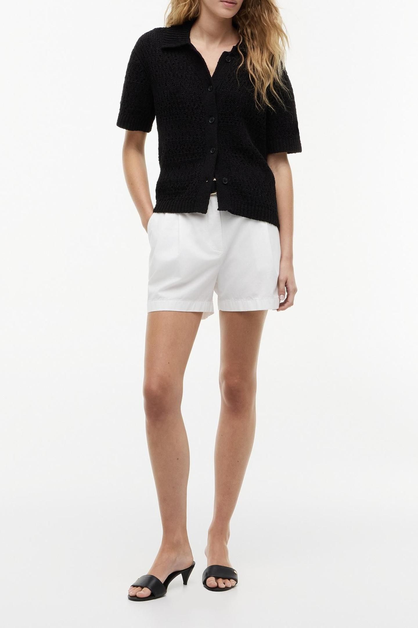 WEAVE POLO RELAXED SHORT SLEEVE CARDIGAN BLACK 1