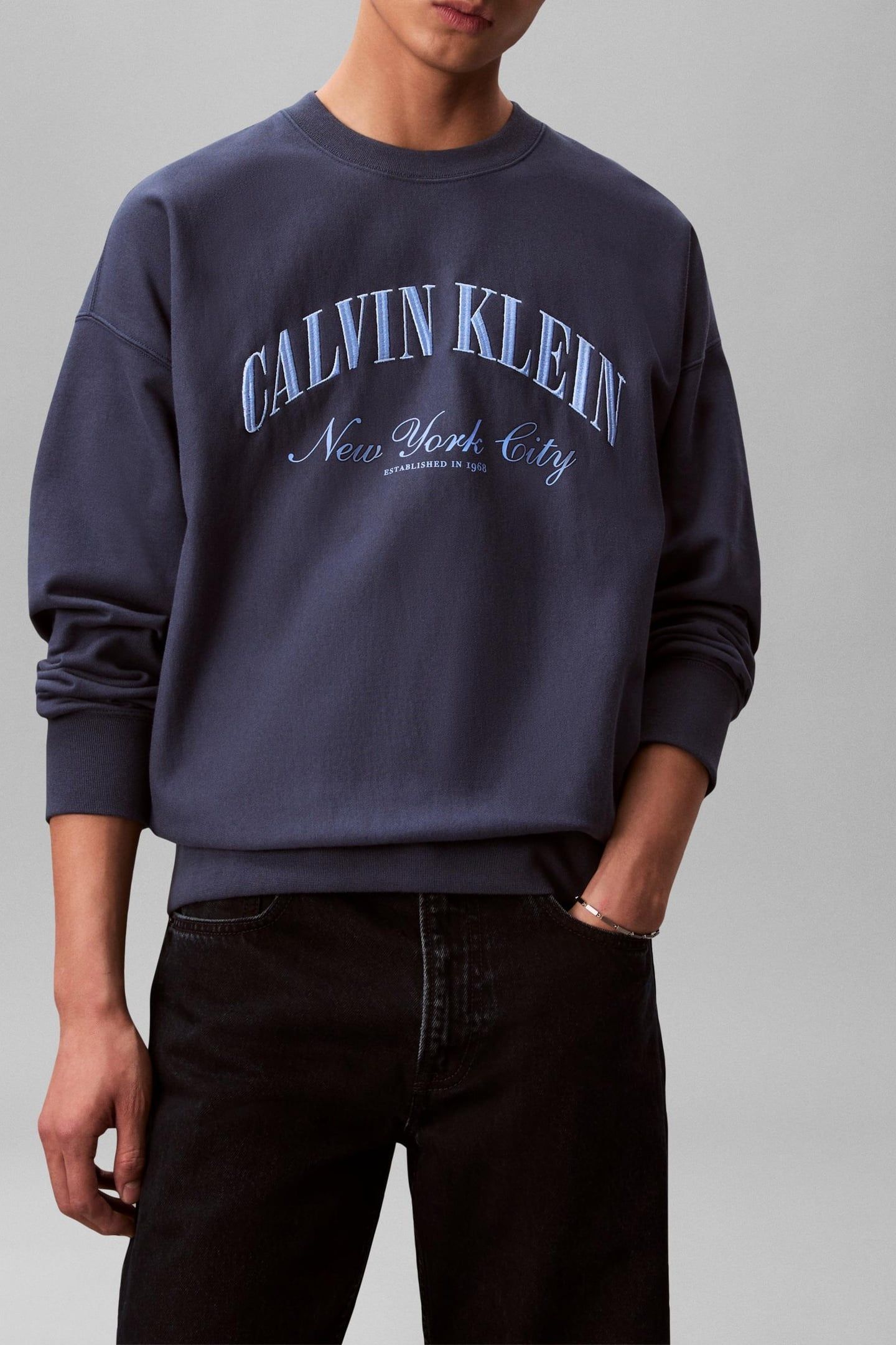 LONG SLEEVE PREMIUM TERRY CALVIN LOGO DARK DENIM 1
