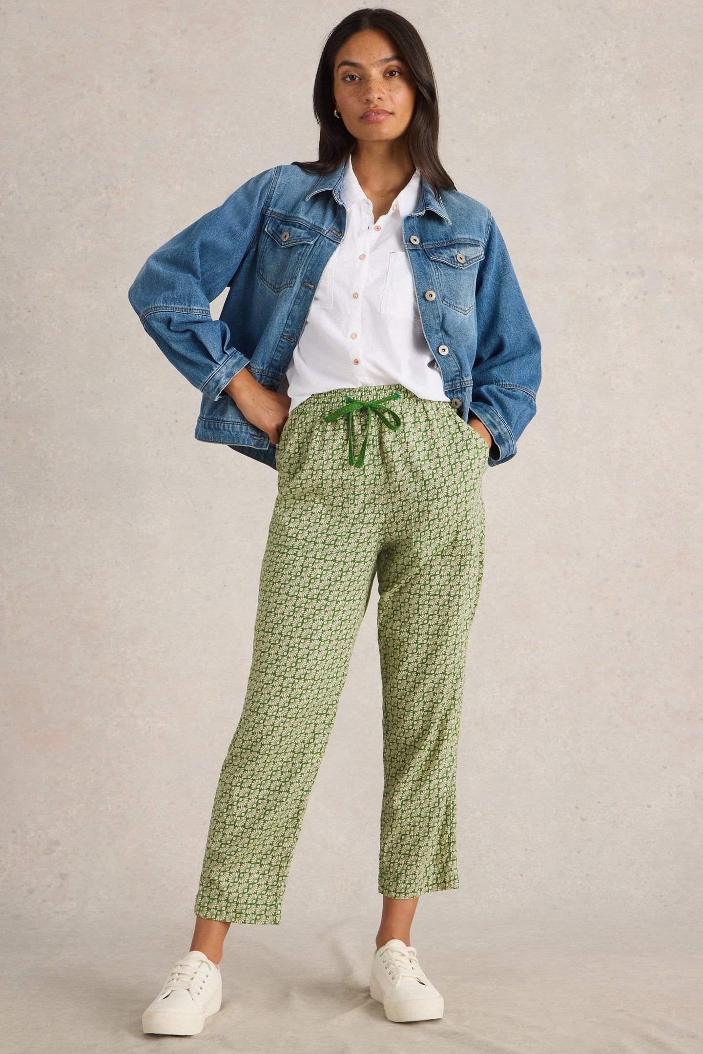 ELLE LINEN BLEND TROUSER GREEN PRINT 2