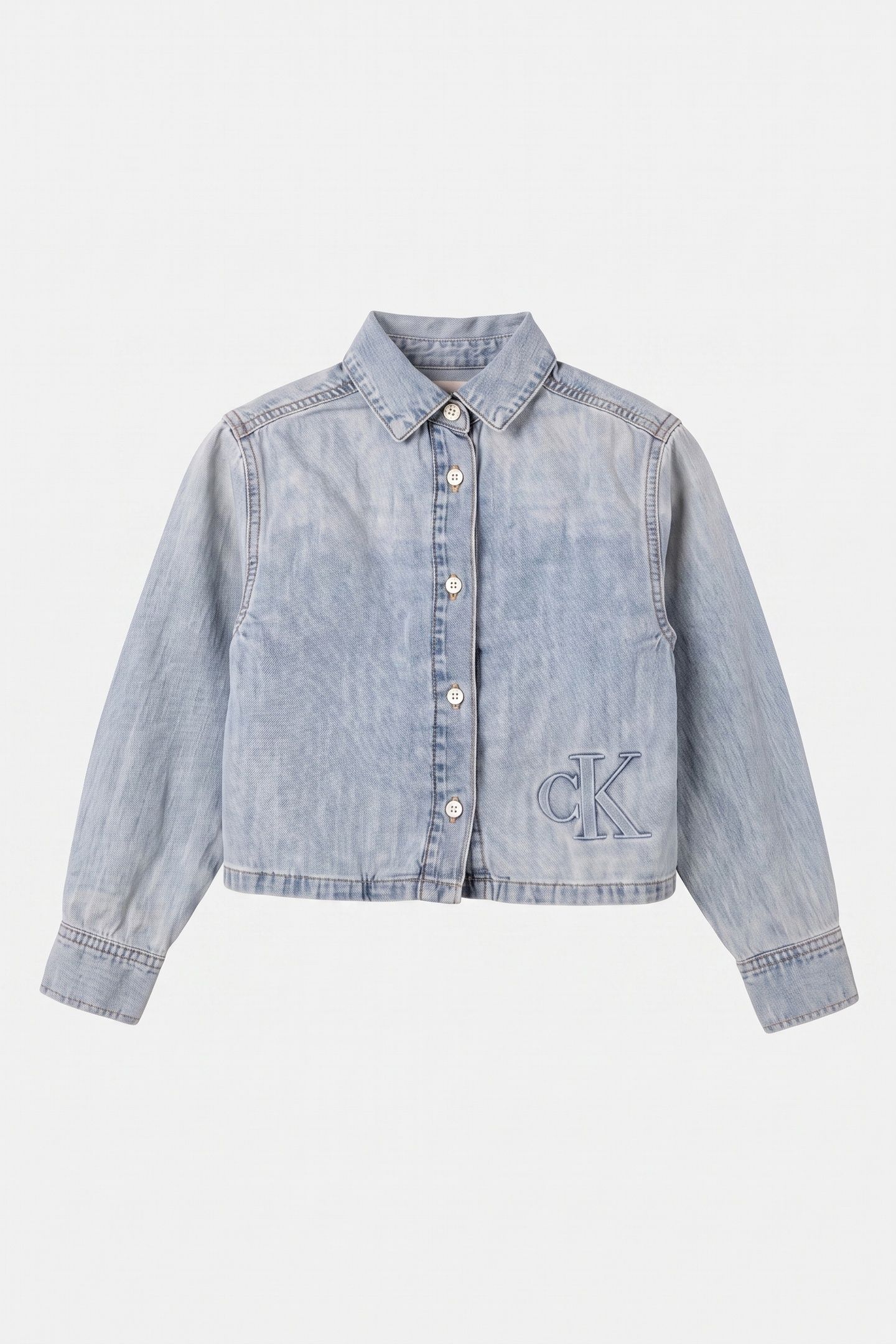GIRLS CROPPED DENIM LONG SLEEVE JACKET ANDREW WASH 2