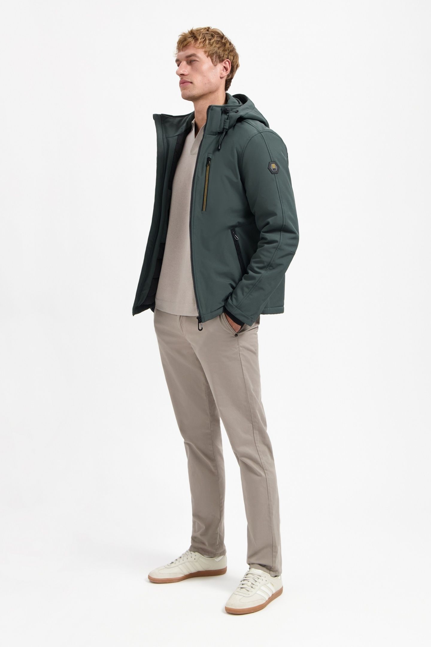 JACKET SHORT FIT HOODED SOFTSHELL STRETCH DARK STEEL 4