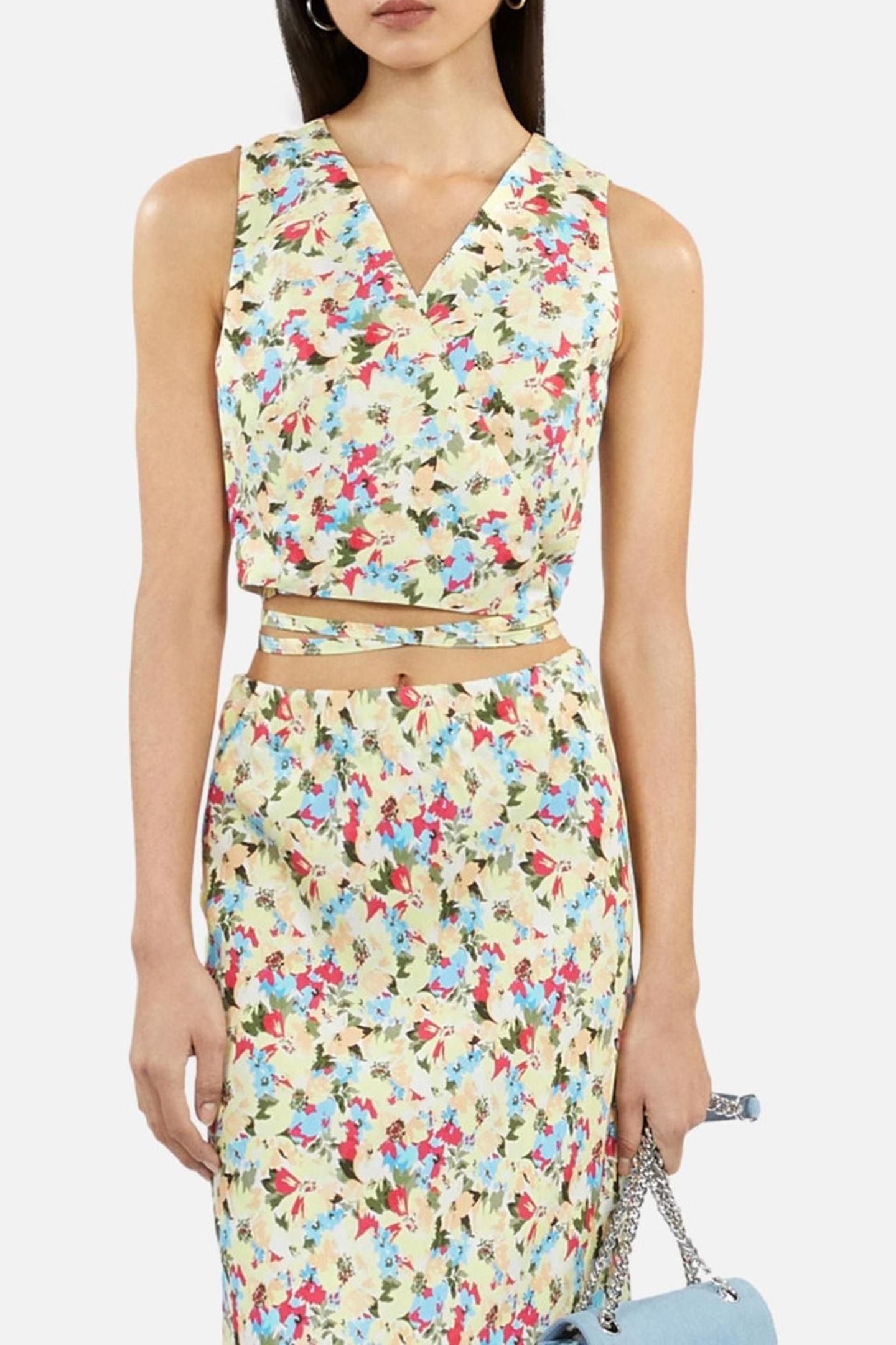 SLEEVELESS WRAP TOP WITH TIES YELLOW 3