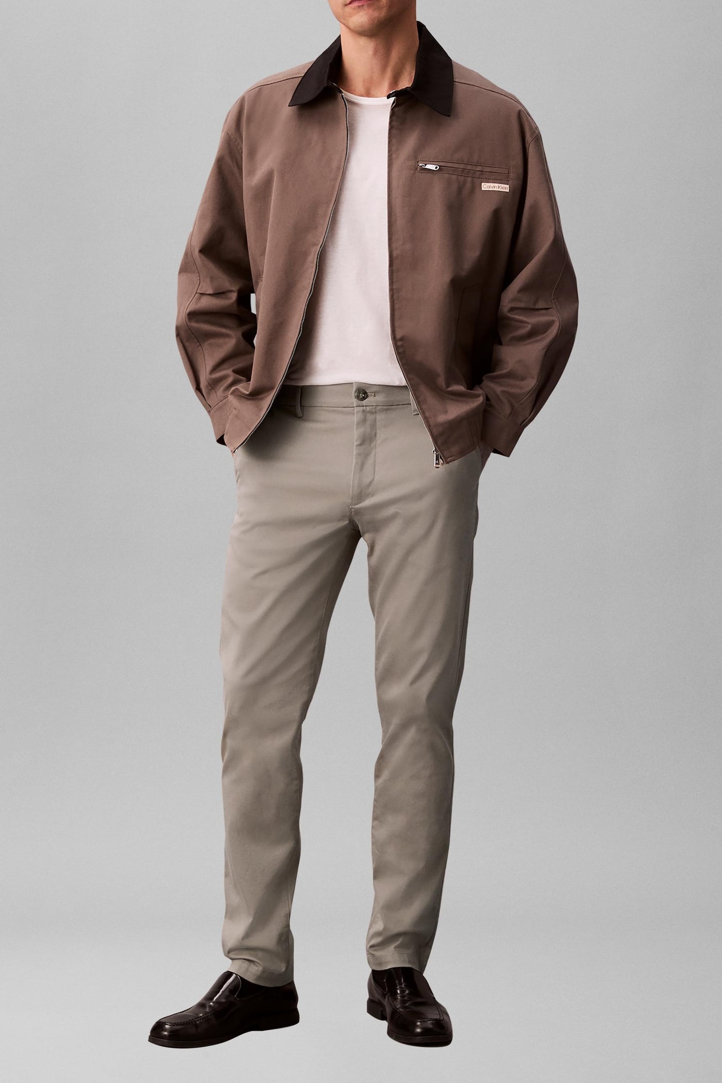 SLIM REFINED COTTON STRETCH PANTS VINTAGE KHAKI 1