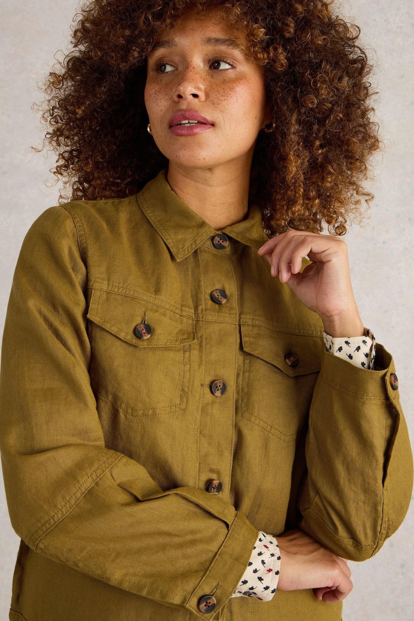 CAMILLE LINEN JACKET KHAKI GREEN 8
