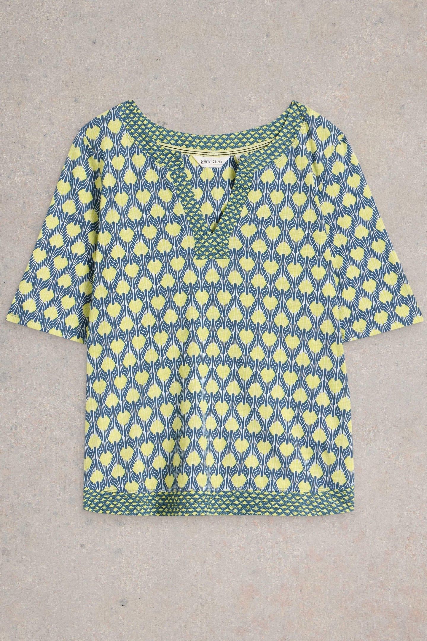 WEAVER NOTCH NECK TOP NAVY PRINT 5