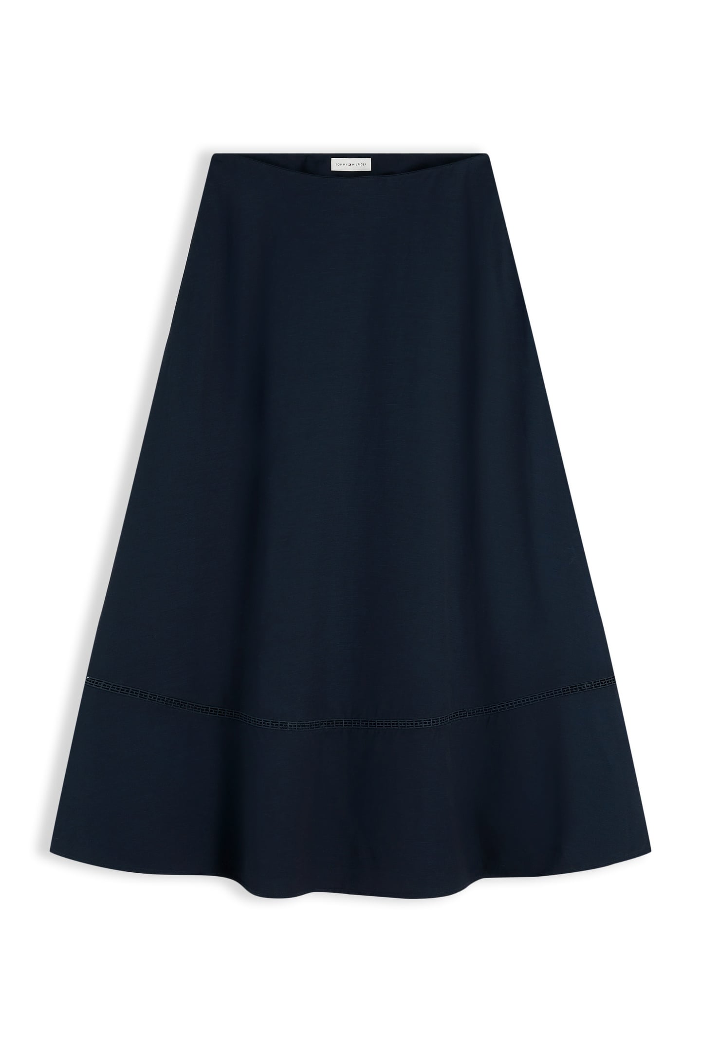 LOGO FLARE MIDI SKIRT WITH LINEN DARK NIGHT NAVY 5