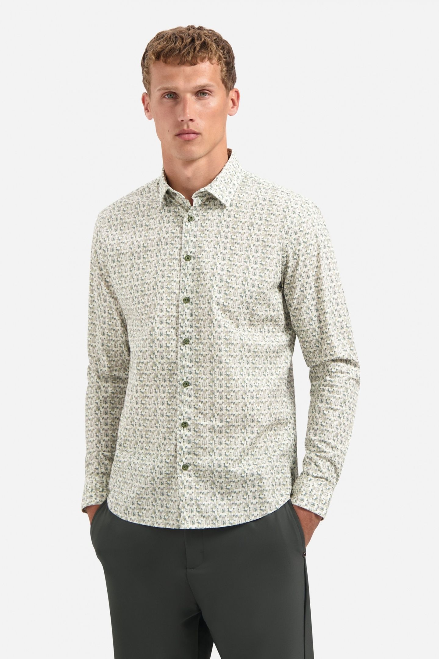 SHIRT STRETCH ALLOVER PRINTED DARK GREEN 1