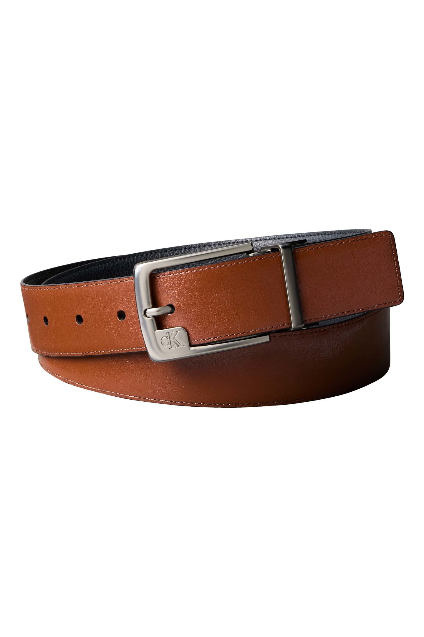 SSNL MONO FRAME BUCKLE BELT BLACK/CK COGNAC/PEWTER 1