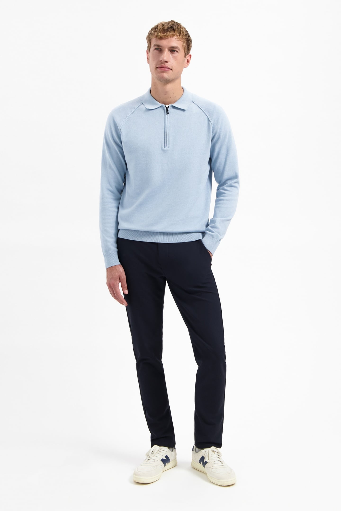 PULLOVER POLO HALF ZIP SOLID DUSTY BLUE 1