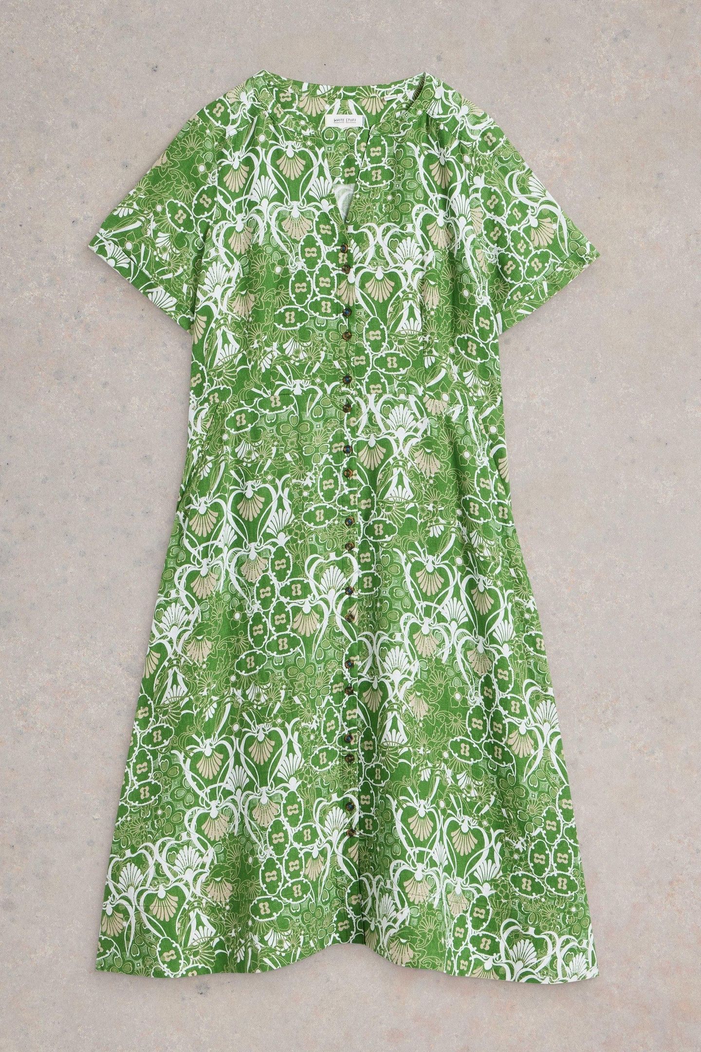 IRIS LINEN DRESS GREEN PRINT 4
