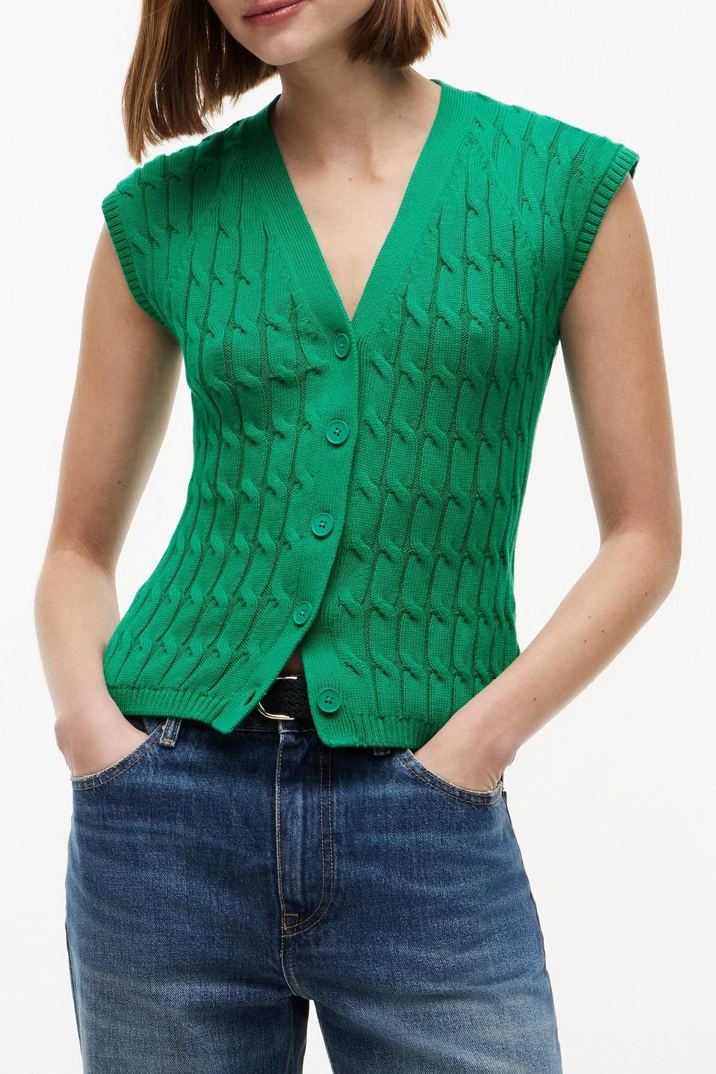 MID CABLE VEST CARDIGAN COURTSIDE GREEN 1