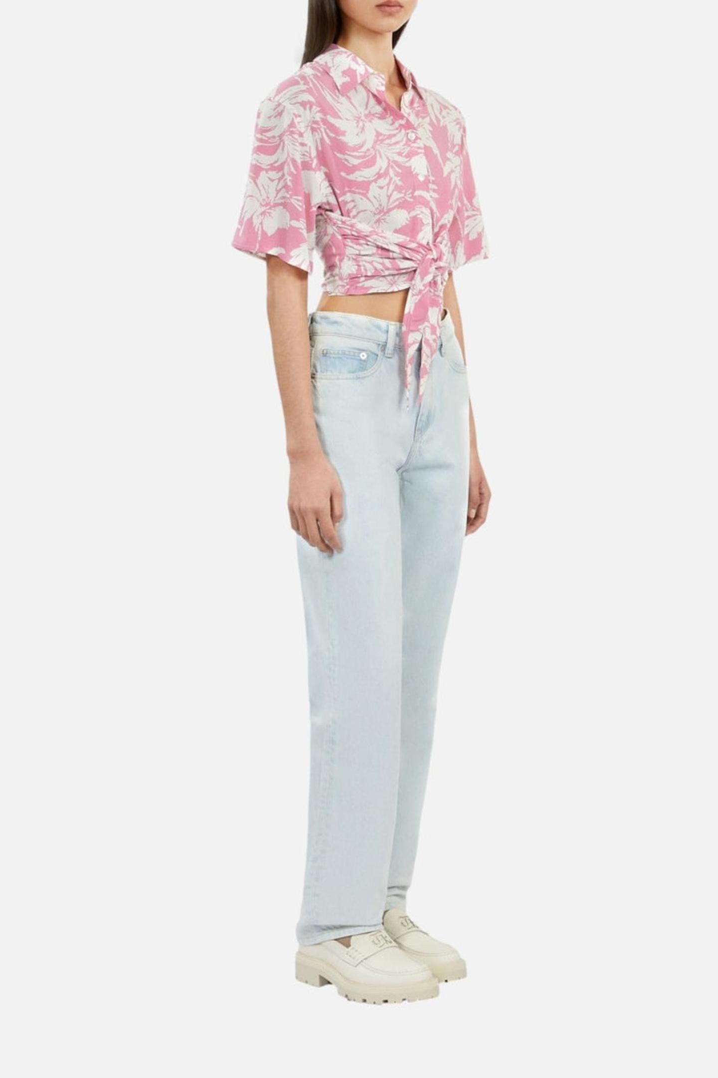 SHORT-SLEEVED SHIRT WITH BOW DETAIL PINK-WHITE 5