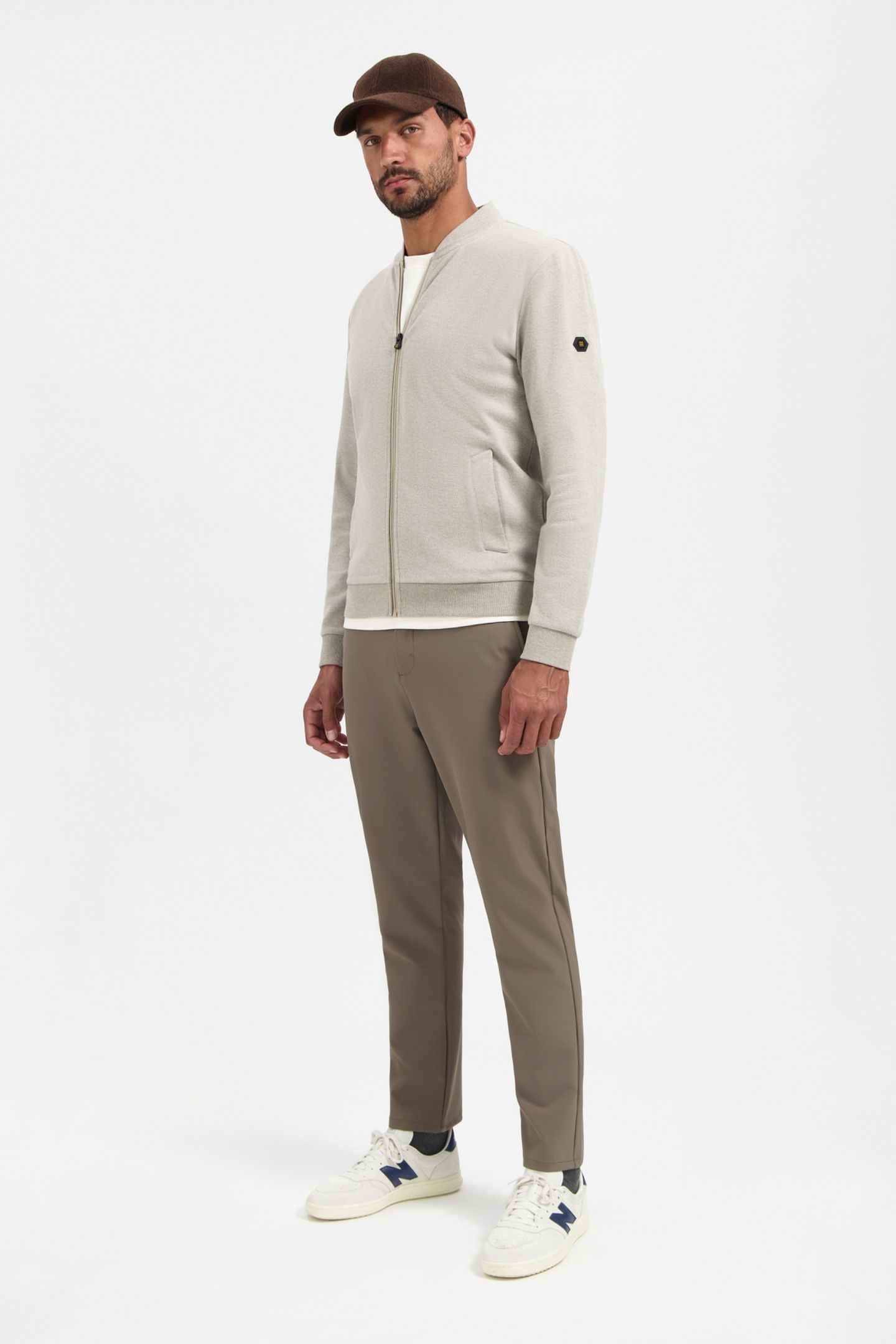 SWEATER FULL ZIP COLLEGE COLLAR TWILL RELIEF SAND 2