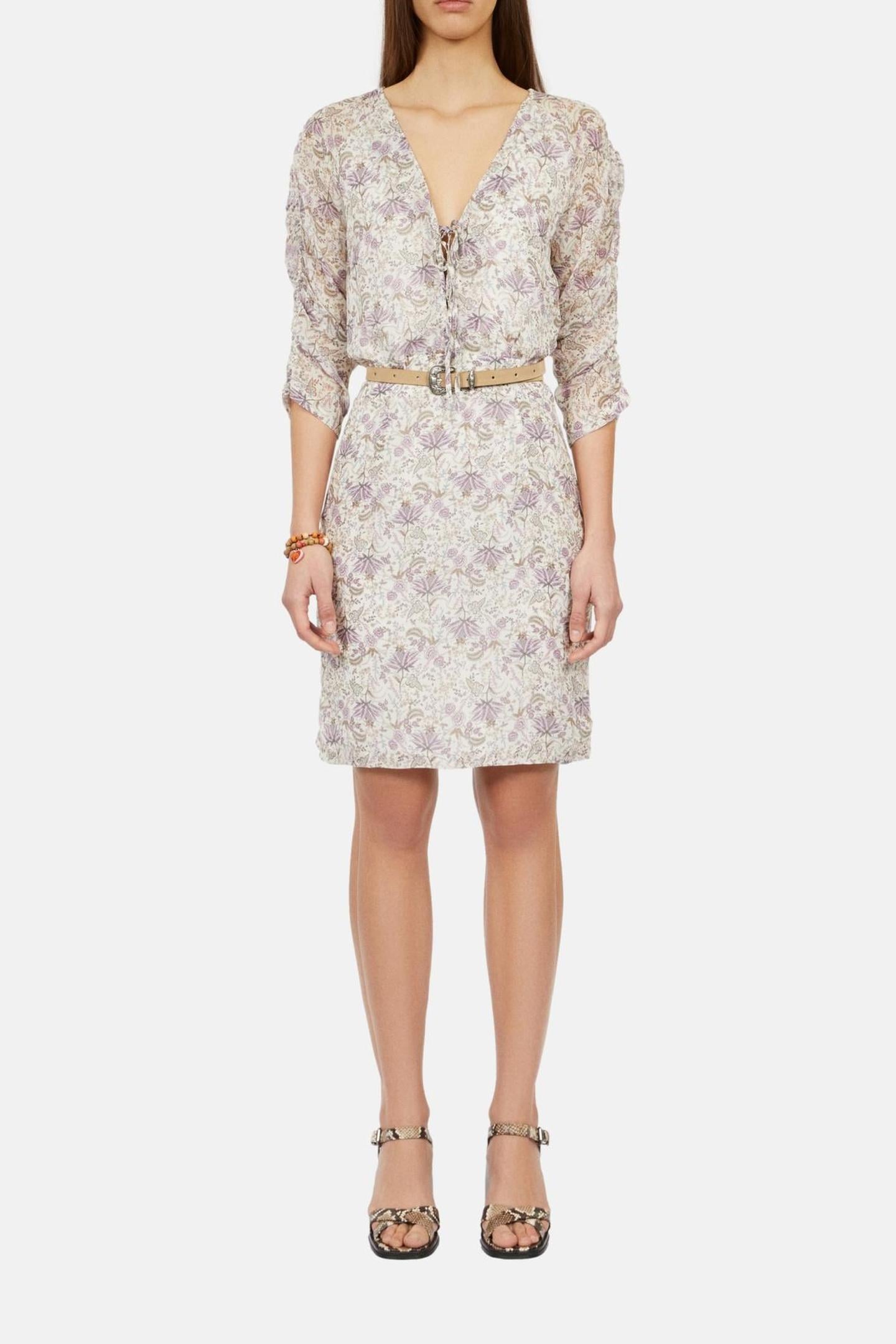 SHORT DRESS WITH 3/4 SLEEVES ECRU/MAUVECHALK 1