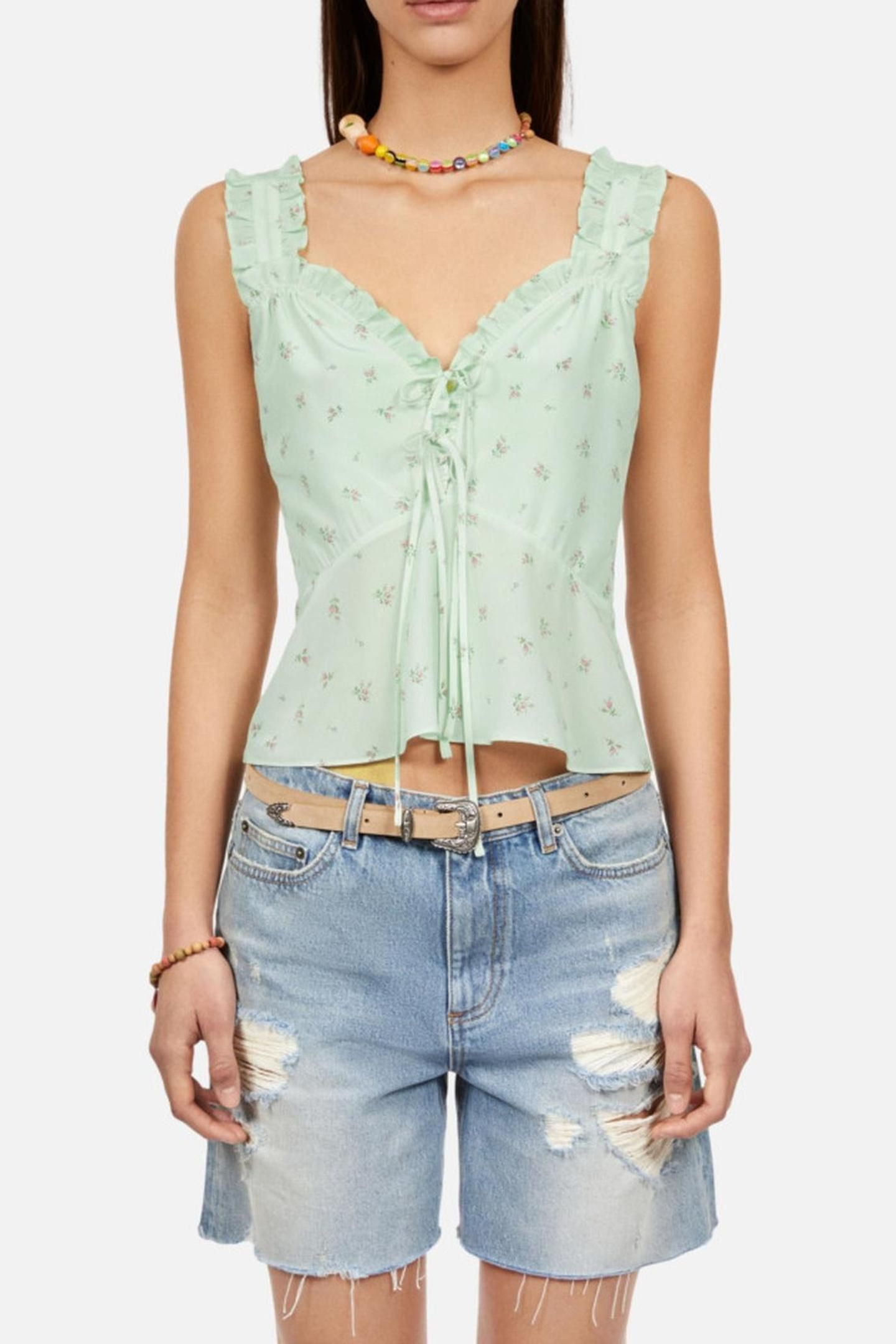 TOP WITH STRAPS AND RUFFLES GREEN 1