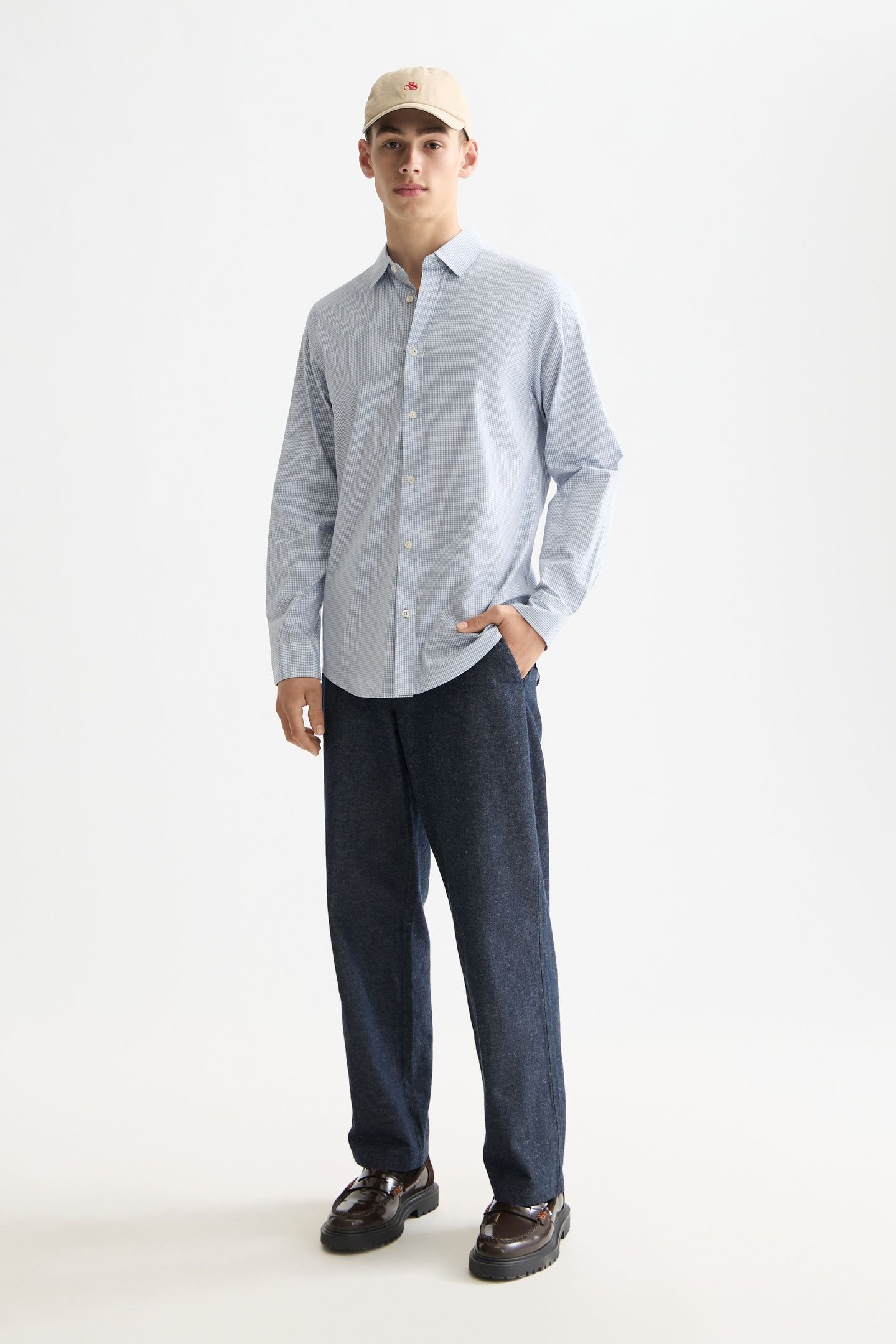 MICRO-CHECK POPLIN SHIRT FADED DENIM MICRO CHECK 1