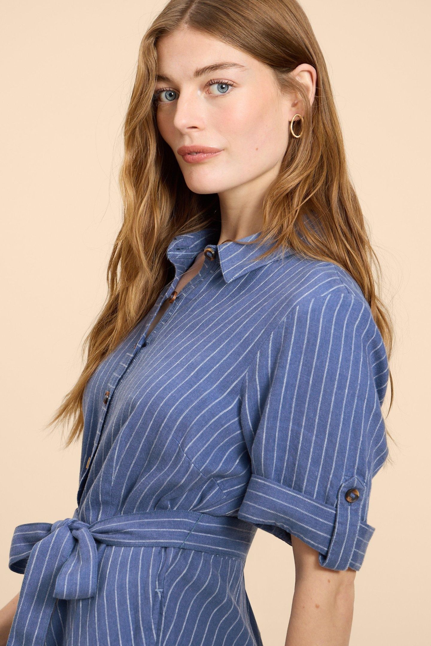 BETH LINEN BLEND SHIRT DRESS BLUE MULTI 5