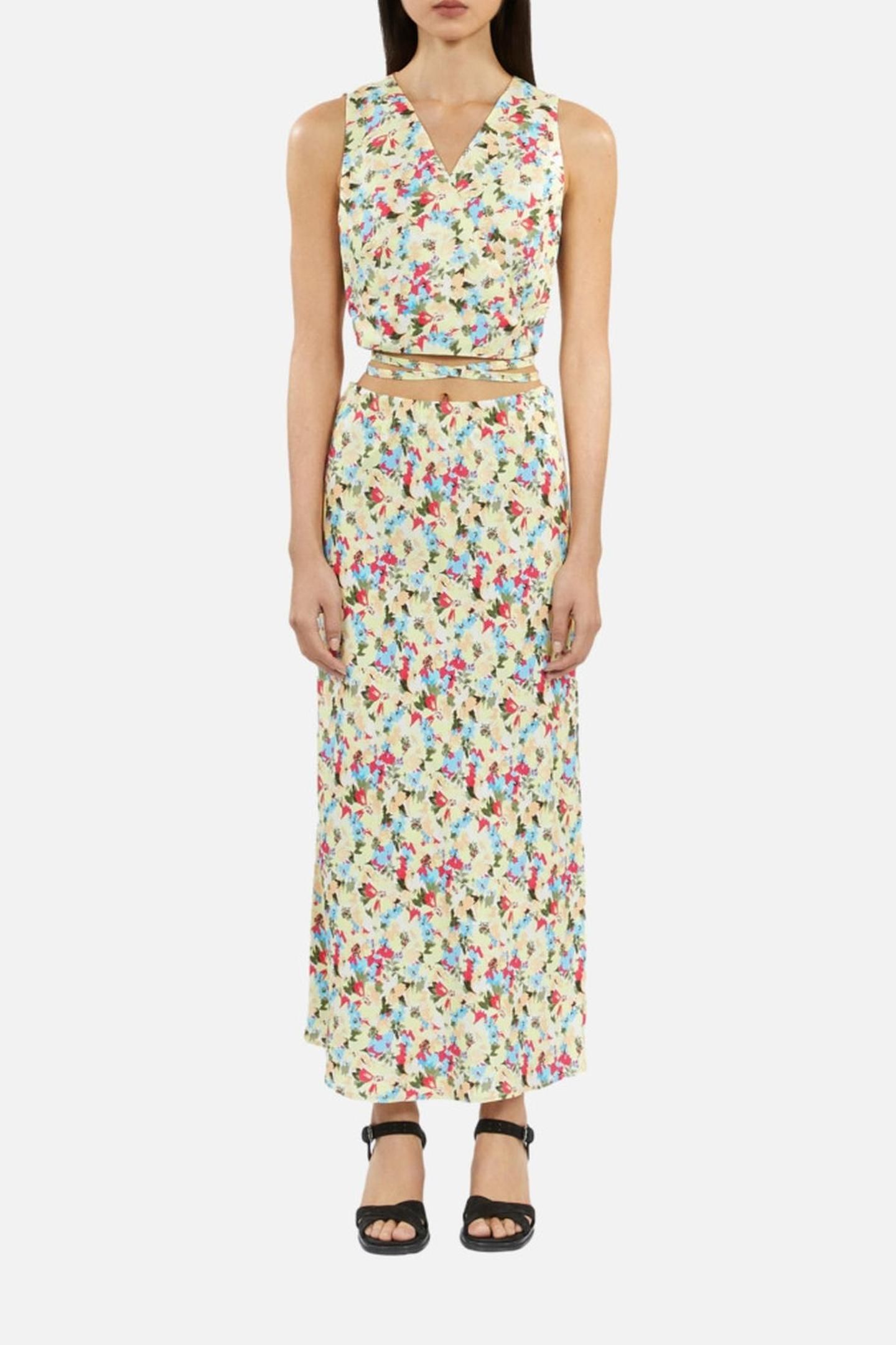 SLEEVELESS WRAP TOP WITH TIES YELLOW 1