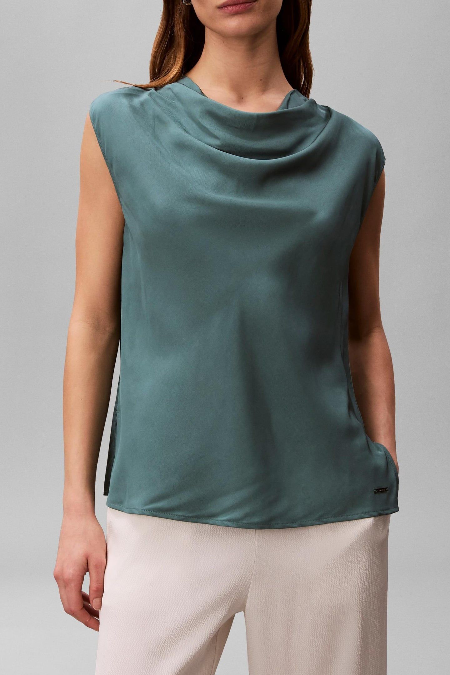 VISCOSE TWILL COWL NECK TOP NORTH ATLANTIC 1