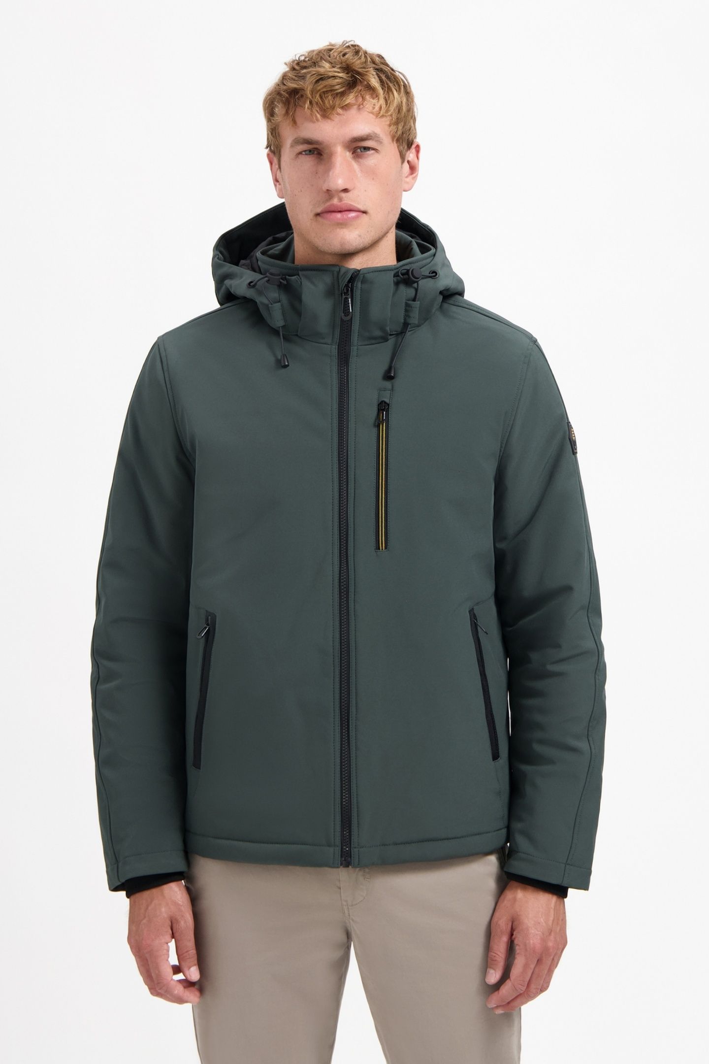 JACKET SHORT FIT HOODED SOFTSHELL STRETCH DARK STEEL 1