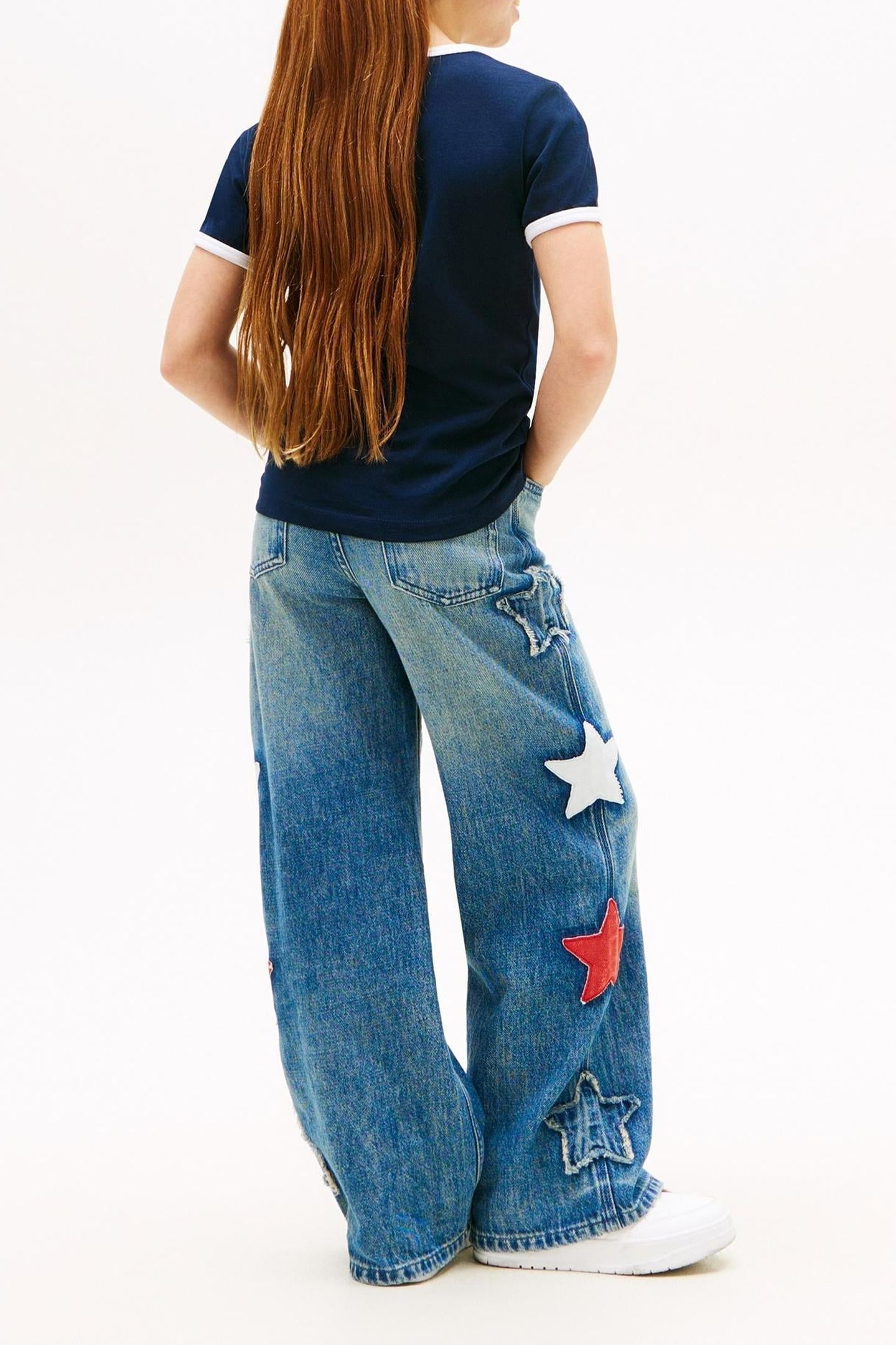 GIRLS WAVY FLAG RINGER TEE DARK NIGHT NAVY 3