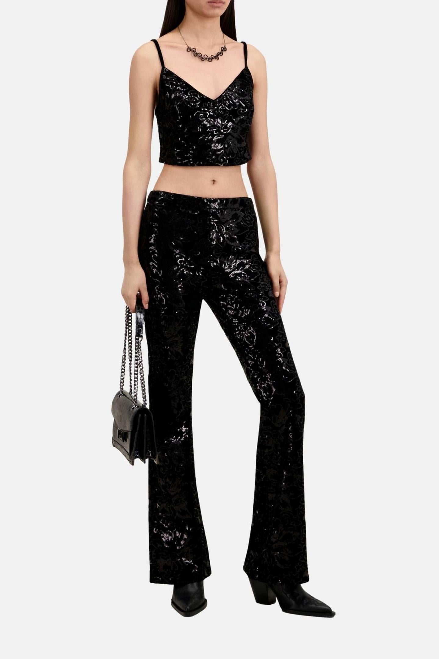 VELVET AND SEQUIN STRAPSTOP SHORT TOP BLACK 2