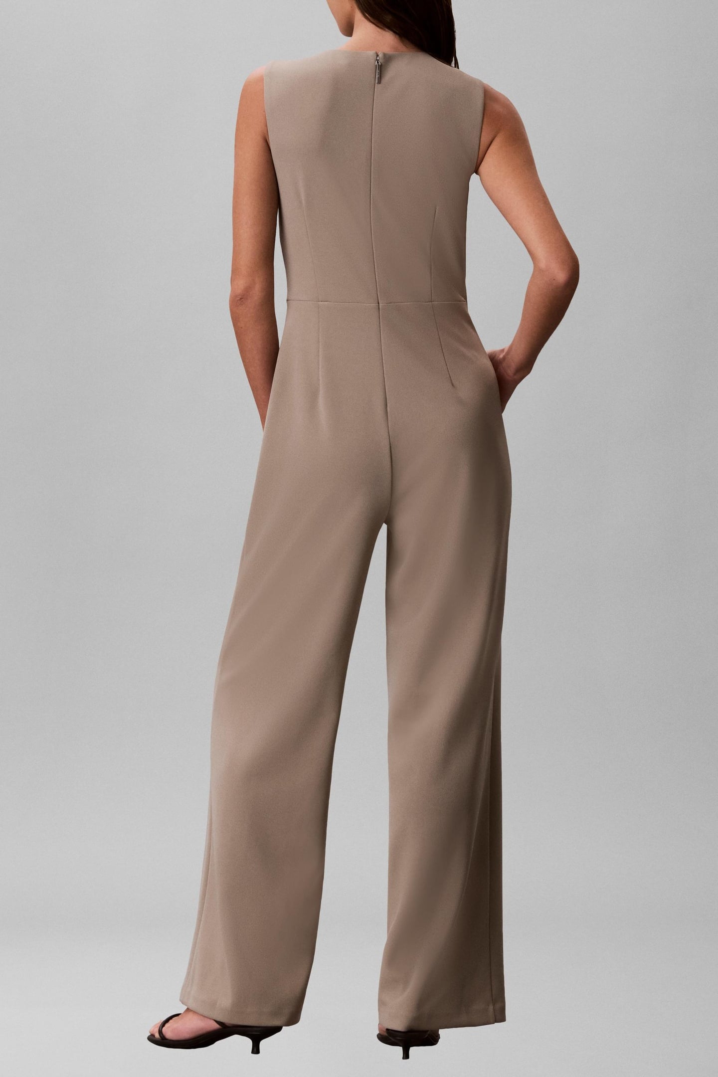 SCUBA CREPE SLEEVELESS JUMPSUIT ROASTED CASHEW 3