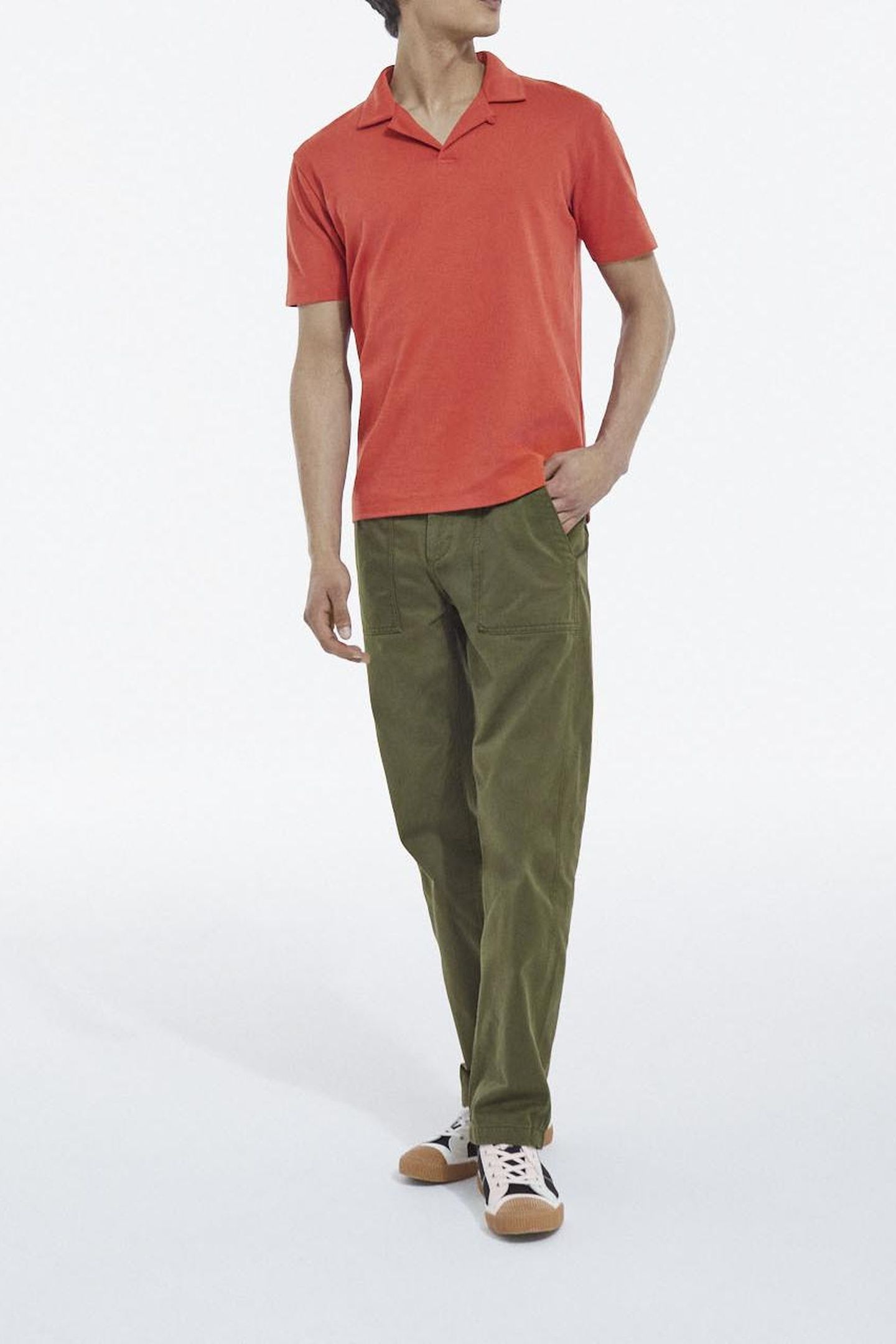 COTTON TROUSERS WITH PATCH POCKETS DARK KAKI 1