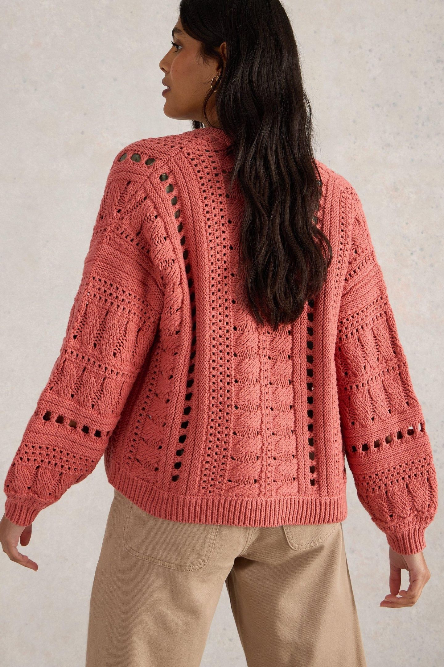 CASEY CROCHET CARDI MID CORAL 2