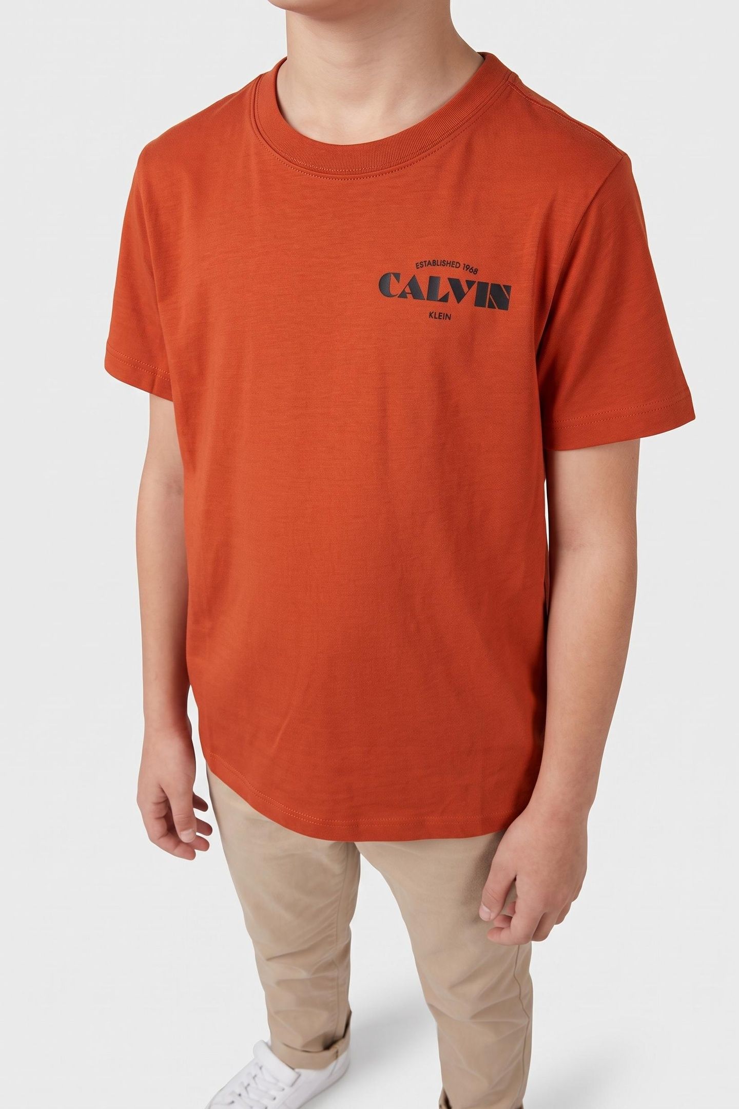 BOYS CALVIN SMALL CHEST LOGO TEE ORANGE BALLOON 1