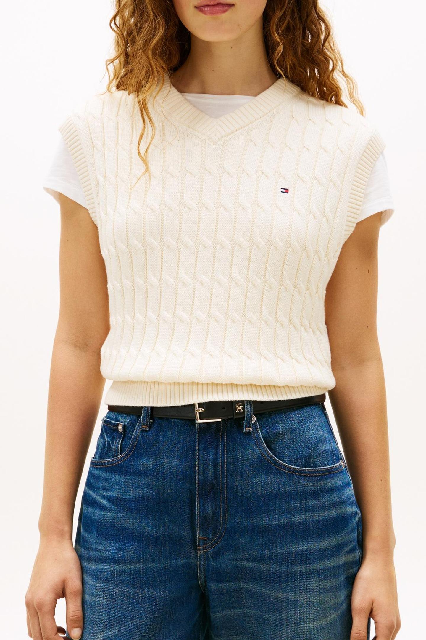 COTTON CABLE MID V-NECK CALICO 1