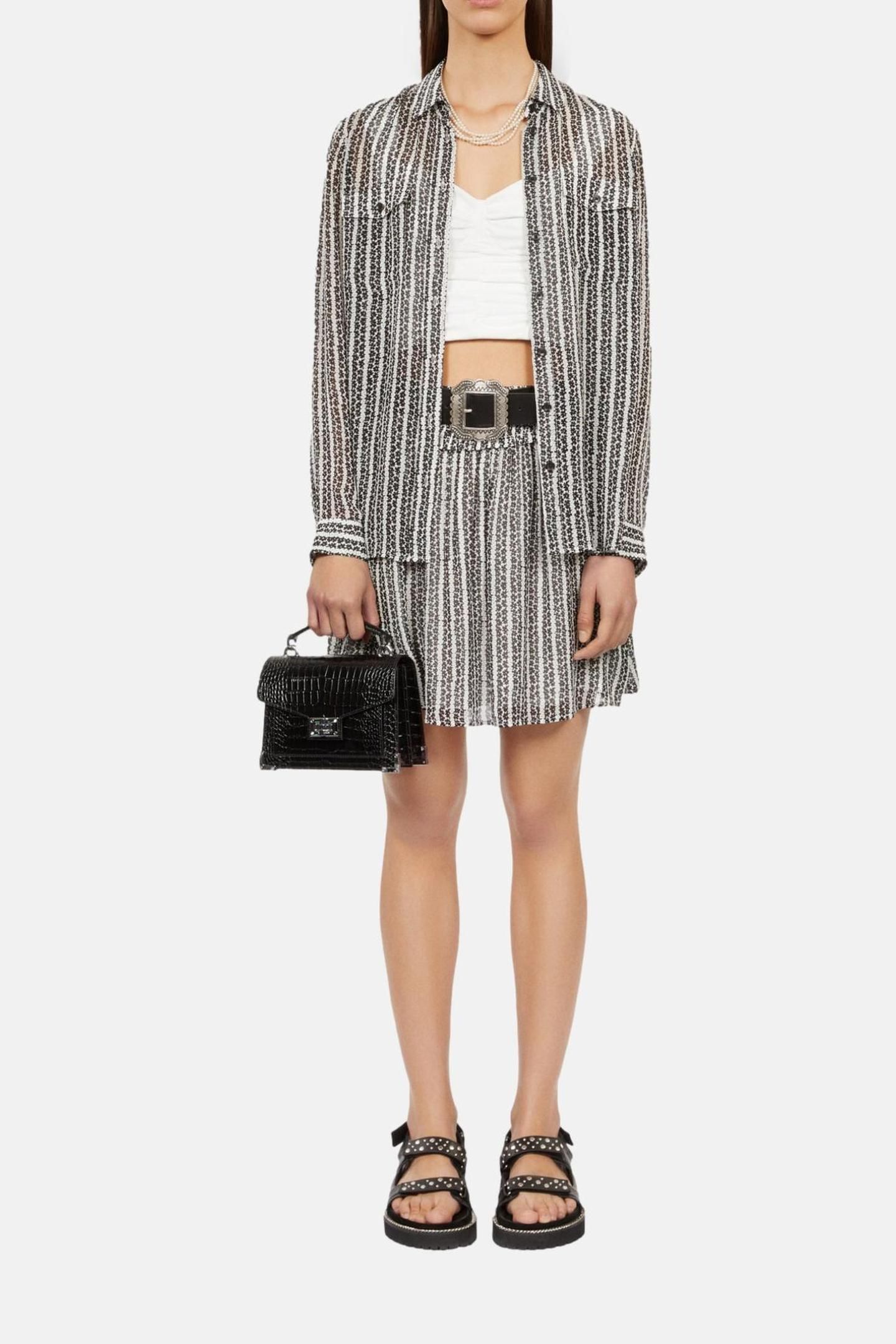 LONG-SLEEVED GEORGETTE SHIRT BLACK WHITE 1