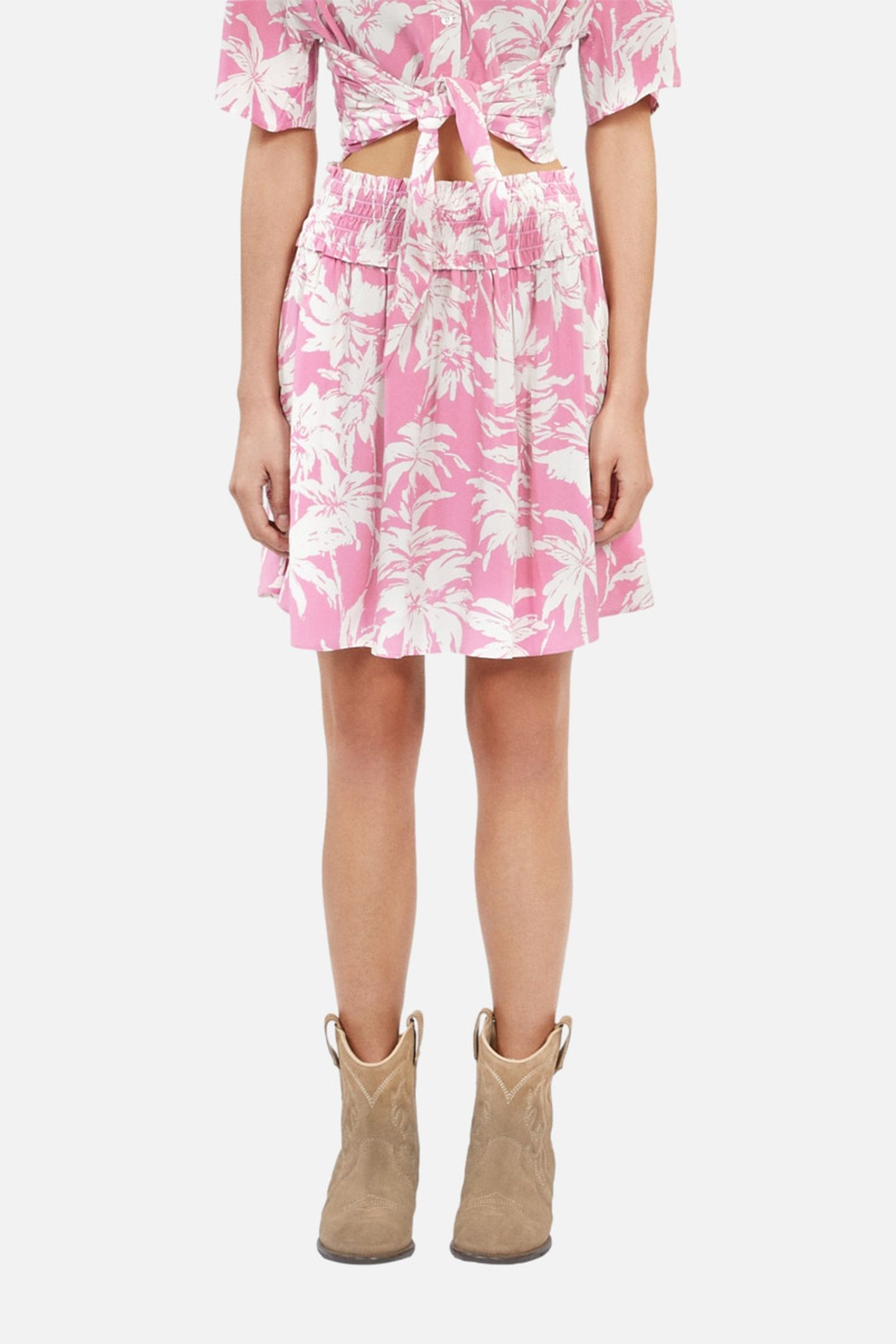 SHORT SKIRT WITH SMOCKED DETAILS PINK-WHITE 3