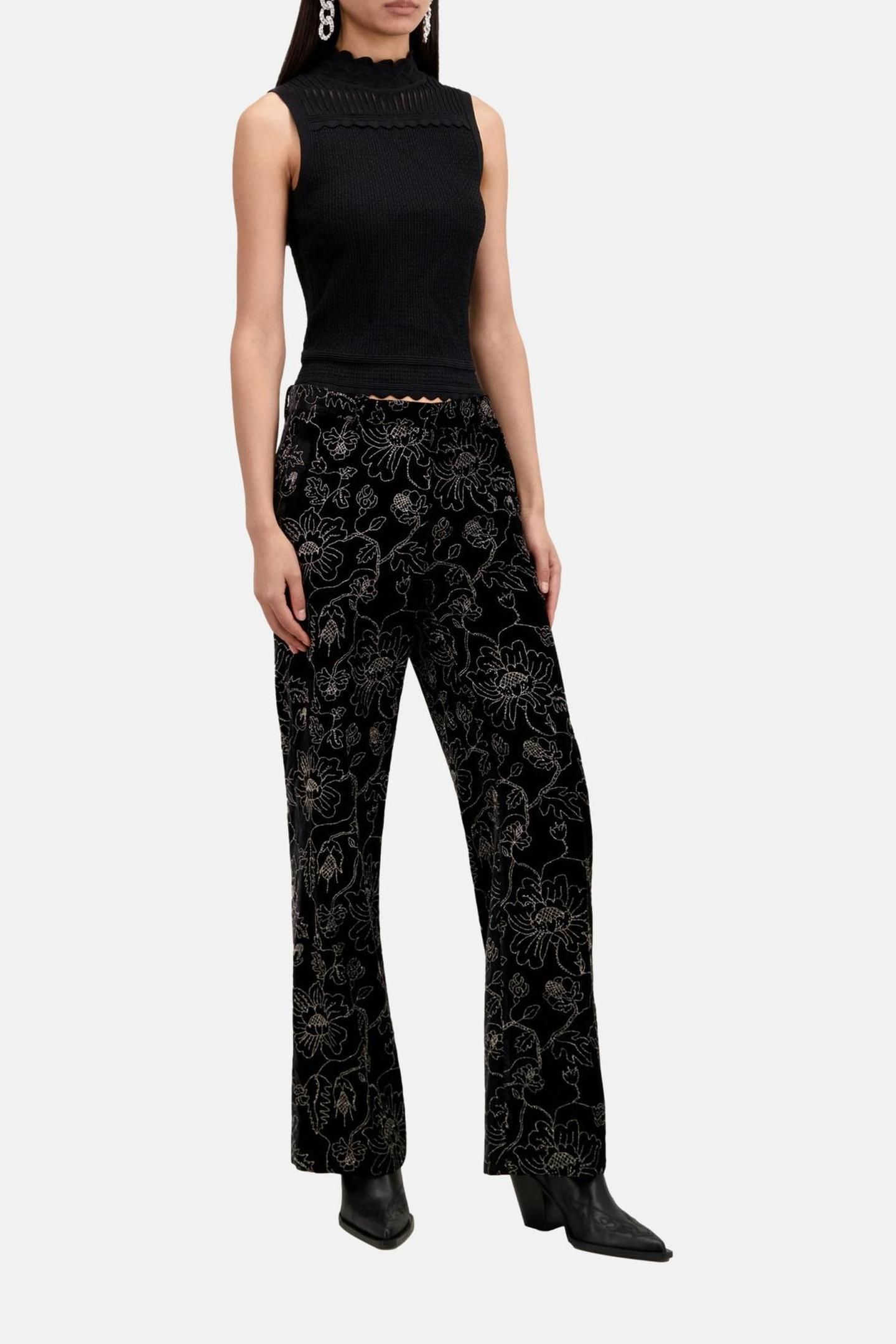 HIGH-WAIST VELVET SUIT TROUSERS WITH GLITTER BLACK 2