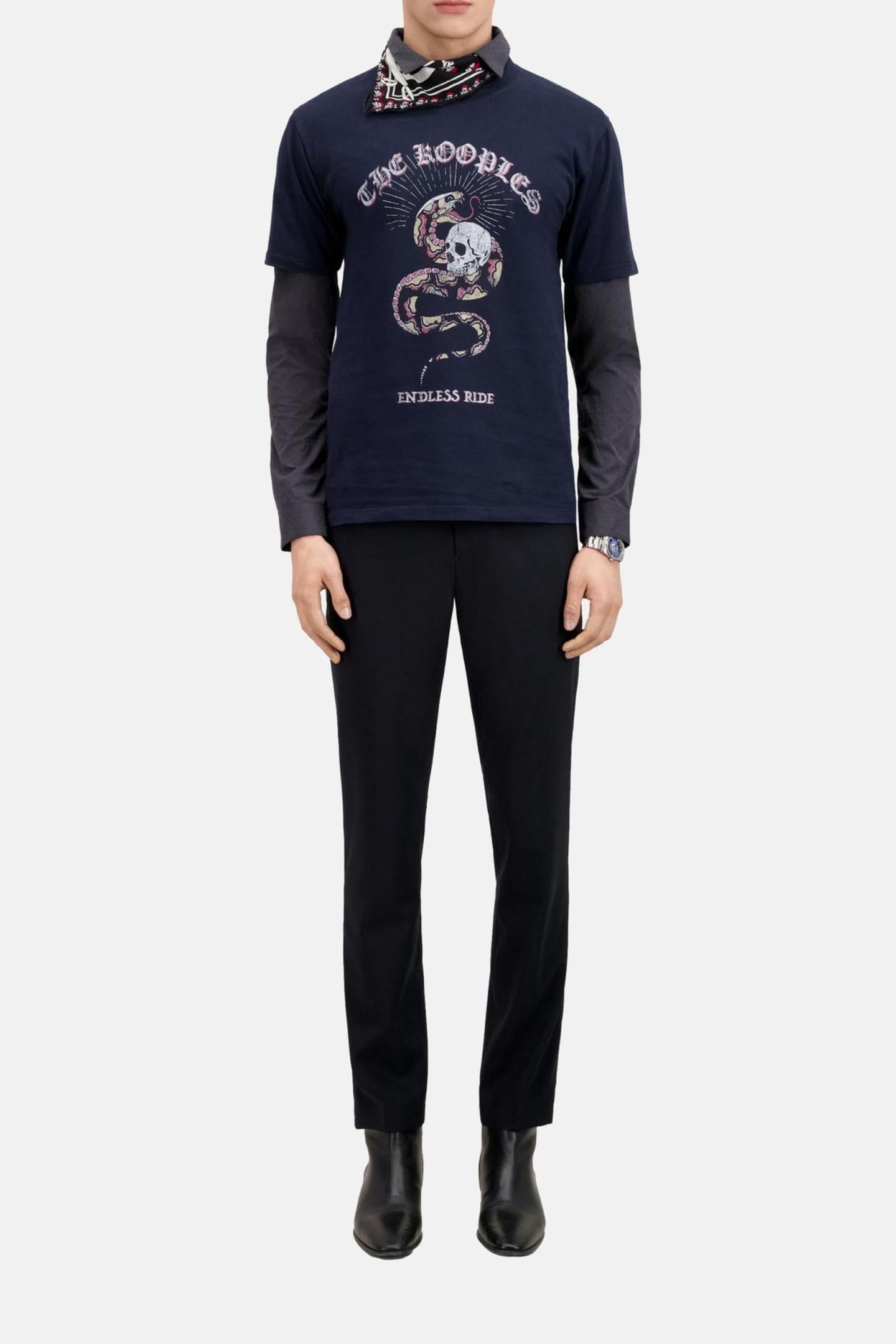 SHORT-SLEEVED T-SHIRT WITH SNAKE PRINT WASHED NAVY 2