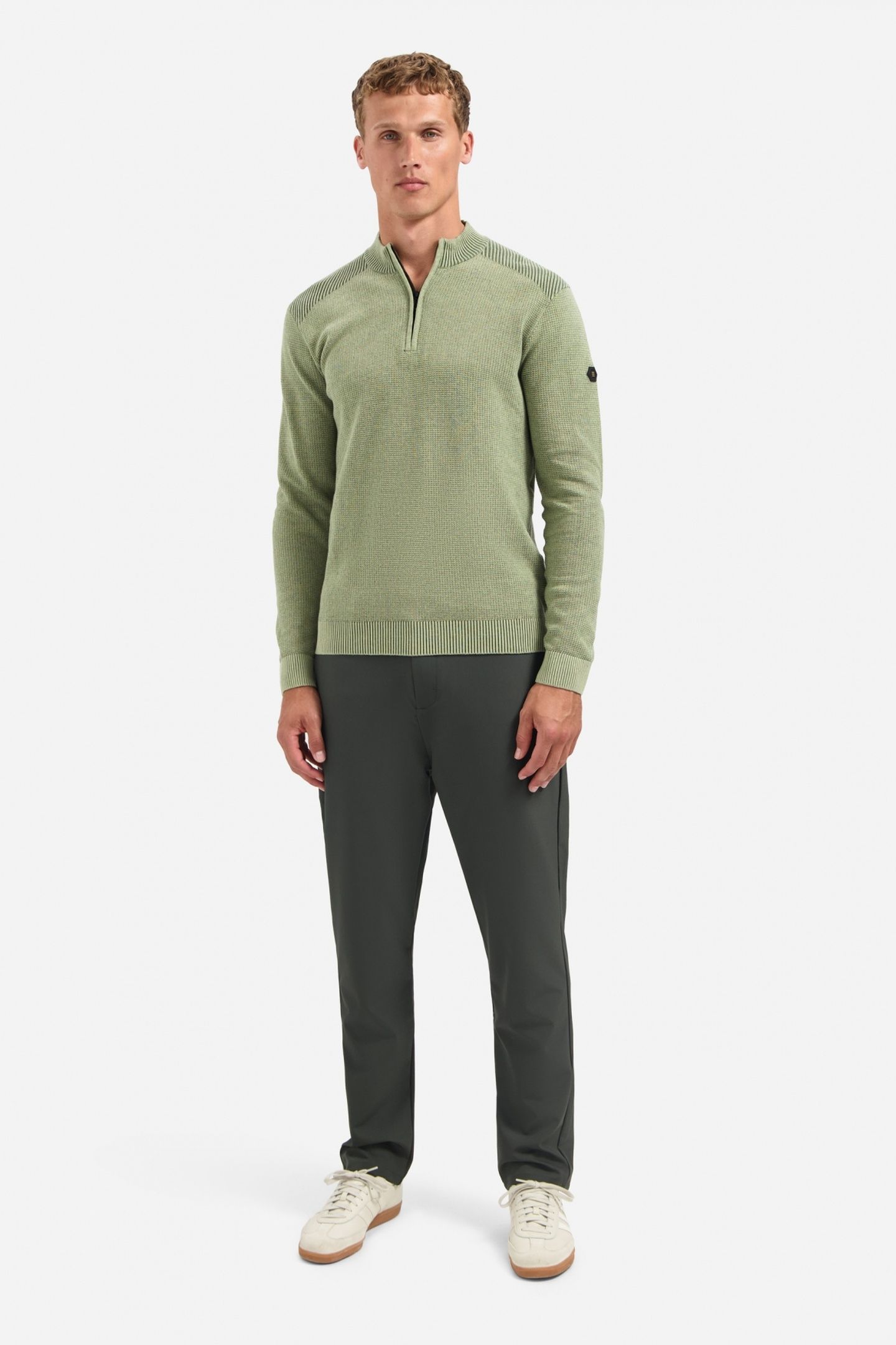 PULLOVER HALF ZIP PLATED STRUCTURE KNIT LIGHT MOSS 3