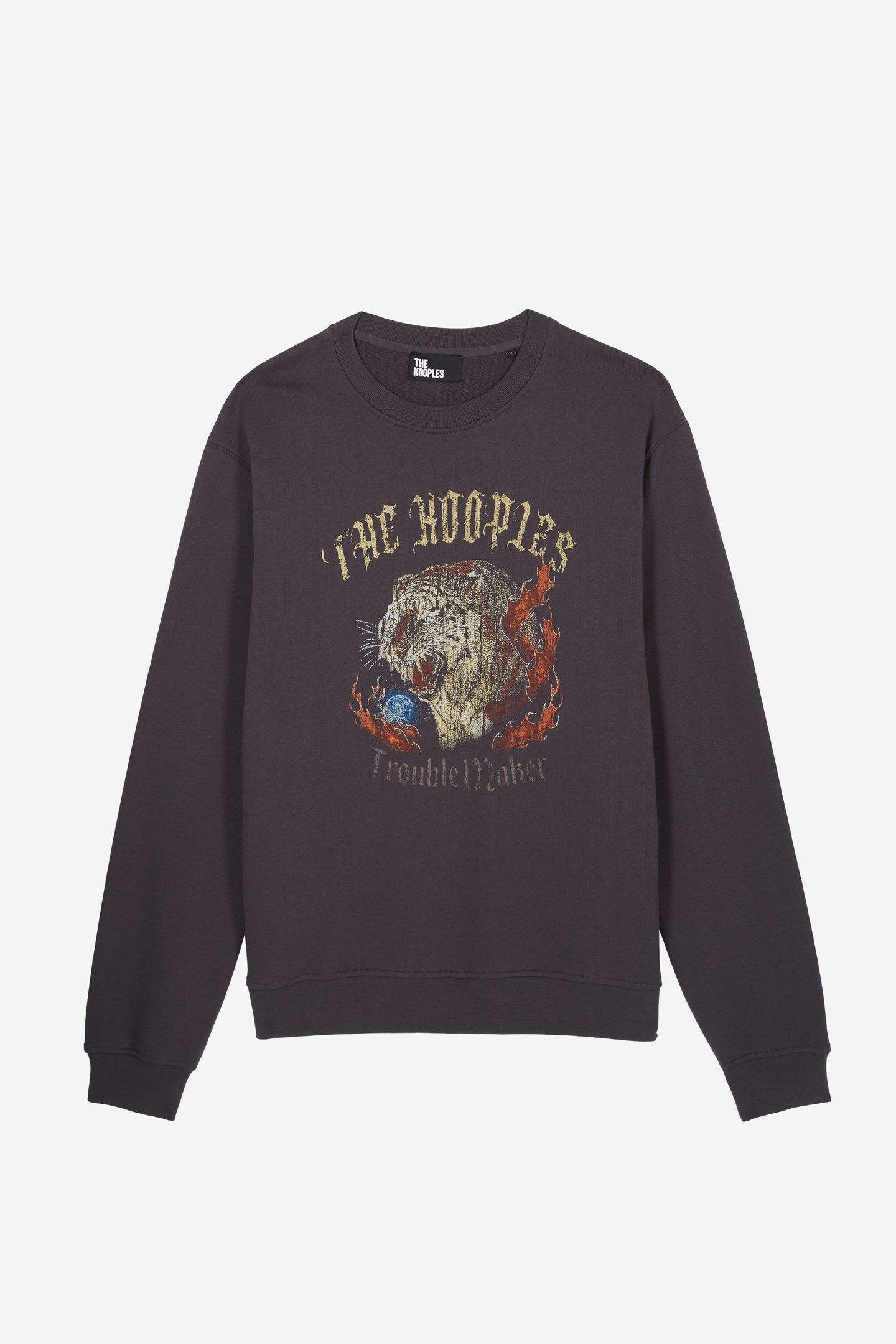 HOODLESS SWEATSHIRT WITH TIGER PRINT ON THE FRONT CARBONE 5