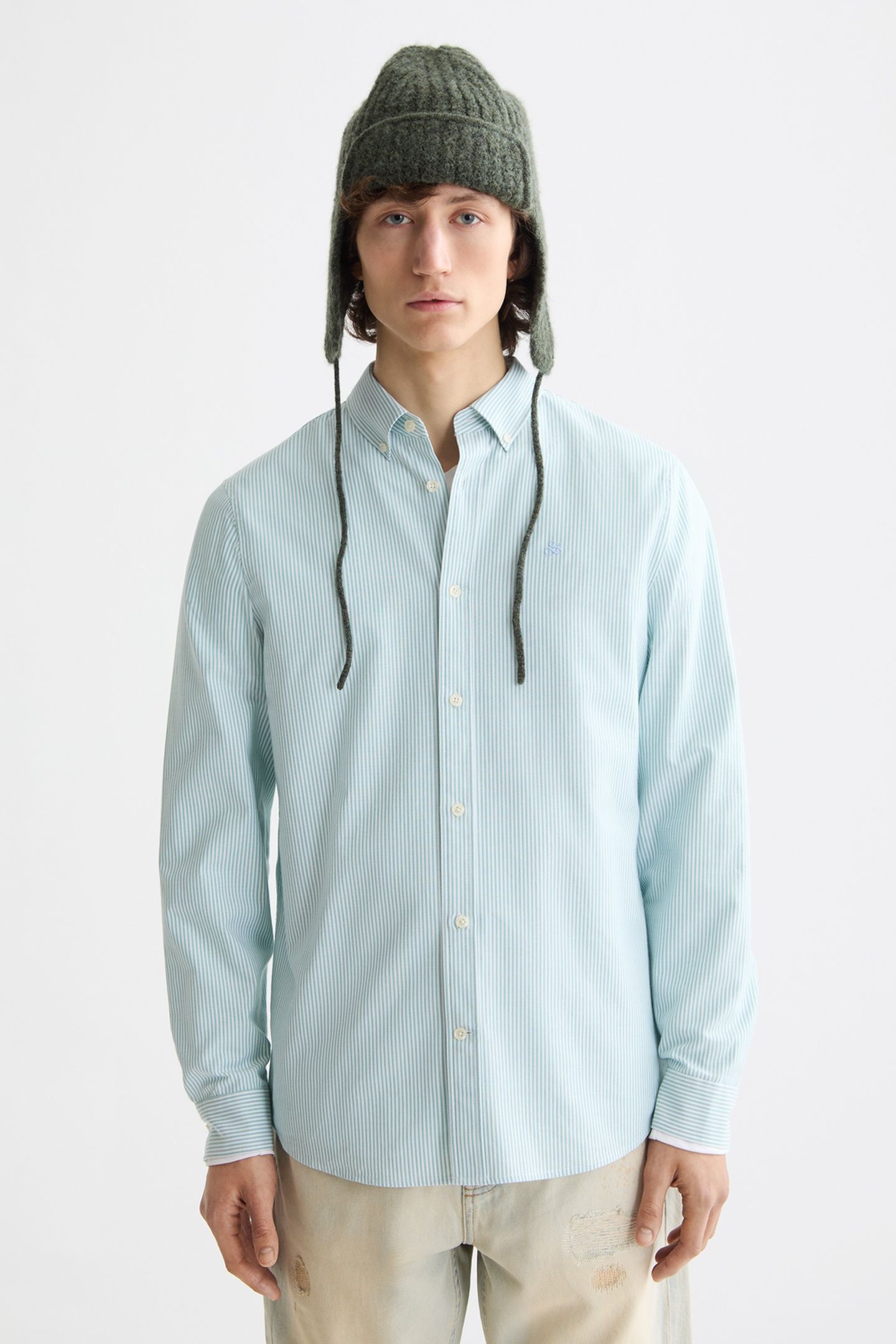 SEASONAL CORE - STRIPED REGULAR-FIT OXFORD SHIRT AGATE GREEN 1