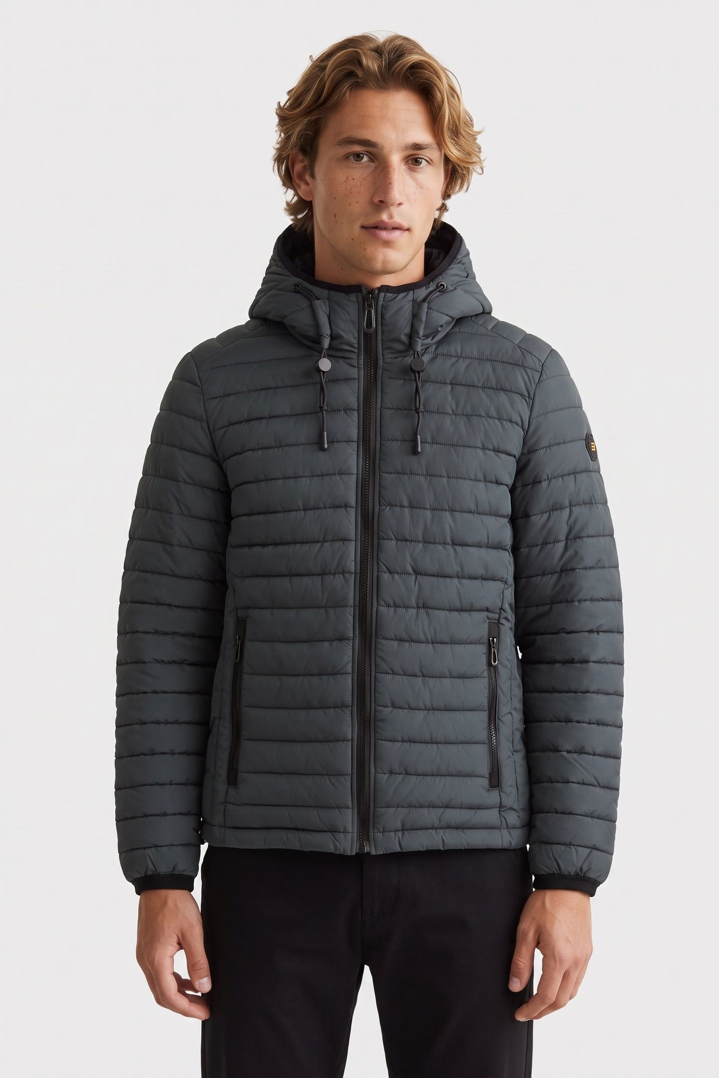 JACKET HOODED SHORT FIT PADDED DARK STEEL 1